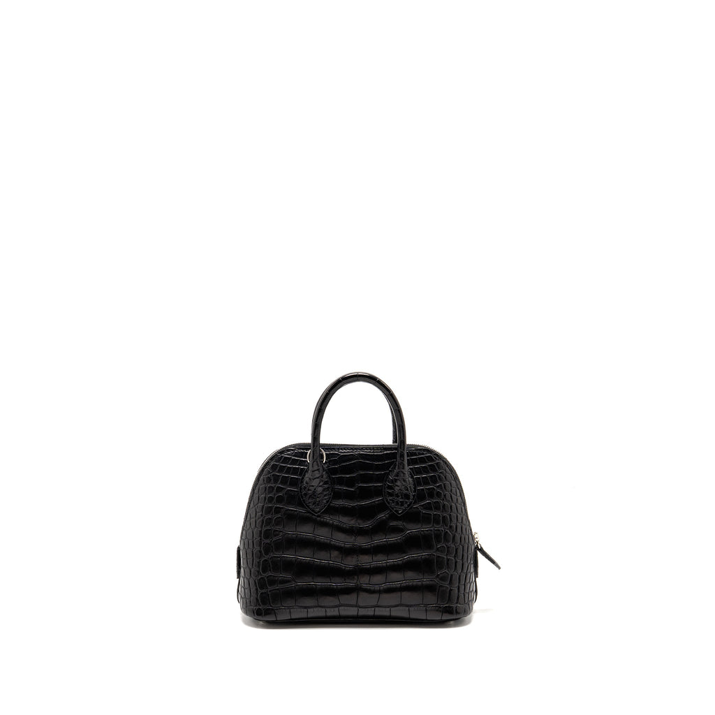 HERMES MINI BOLIDE ALLIGATOR MISSISSIPPIENSIS MAT BLACK SHW