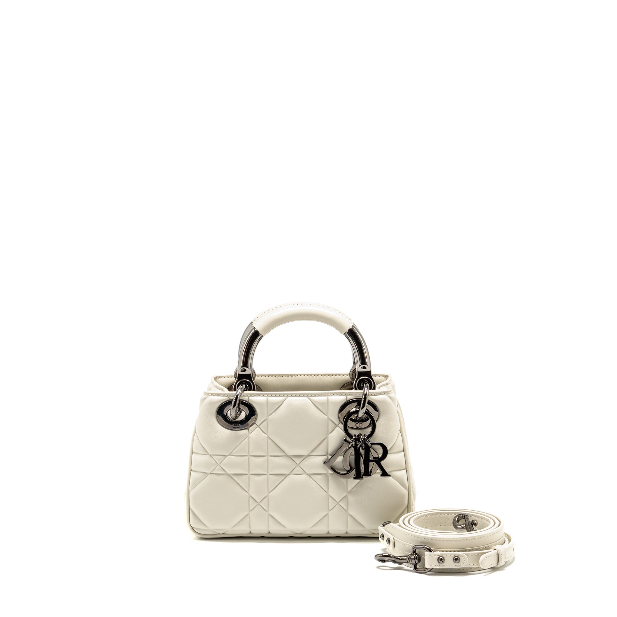 DIOR LADY 95.22 HANDBAG LAMBSKIN WHITE WITH BLACK HARDWARE