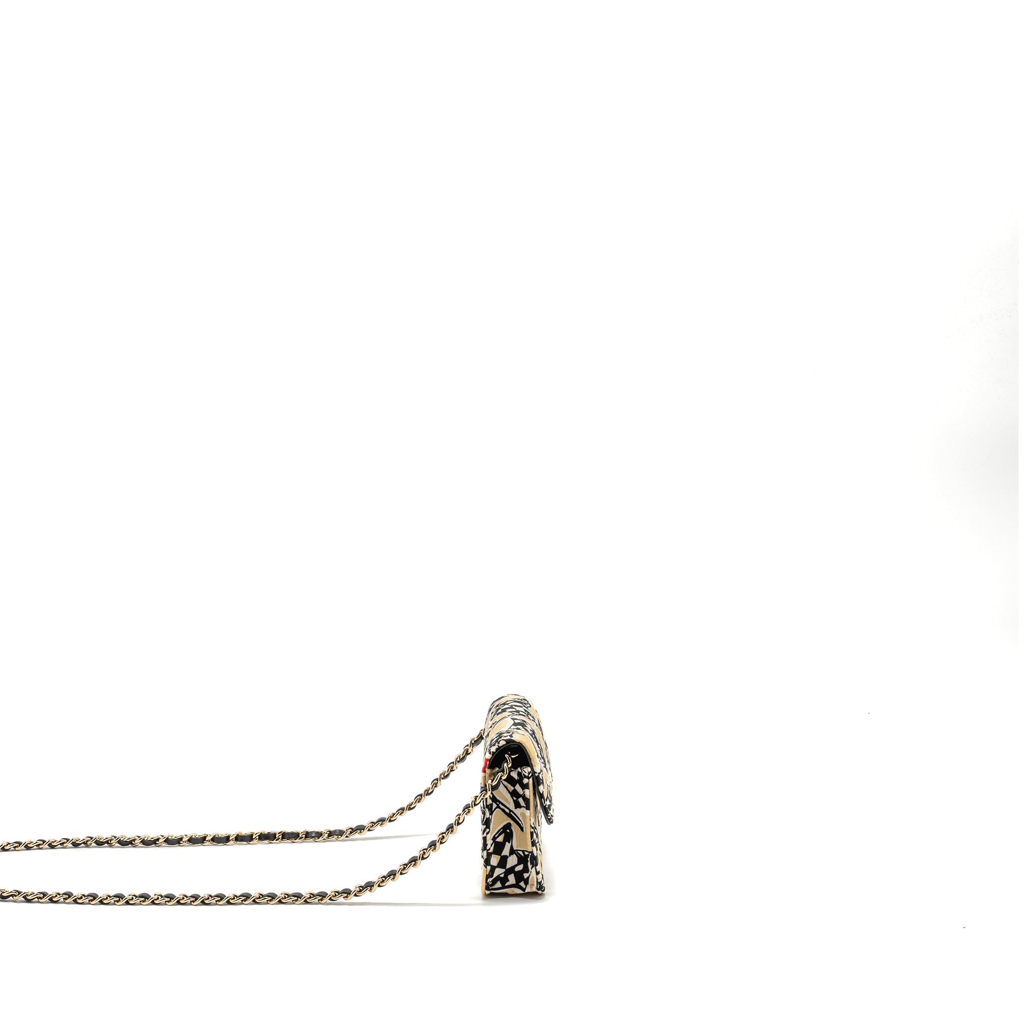 CHANEL MINI FLAP CLUTCH WITH CHAIN FABRIC BEIGE/MULTICOLOUR LGHW(MICROCHIP)