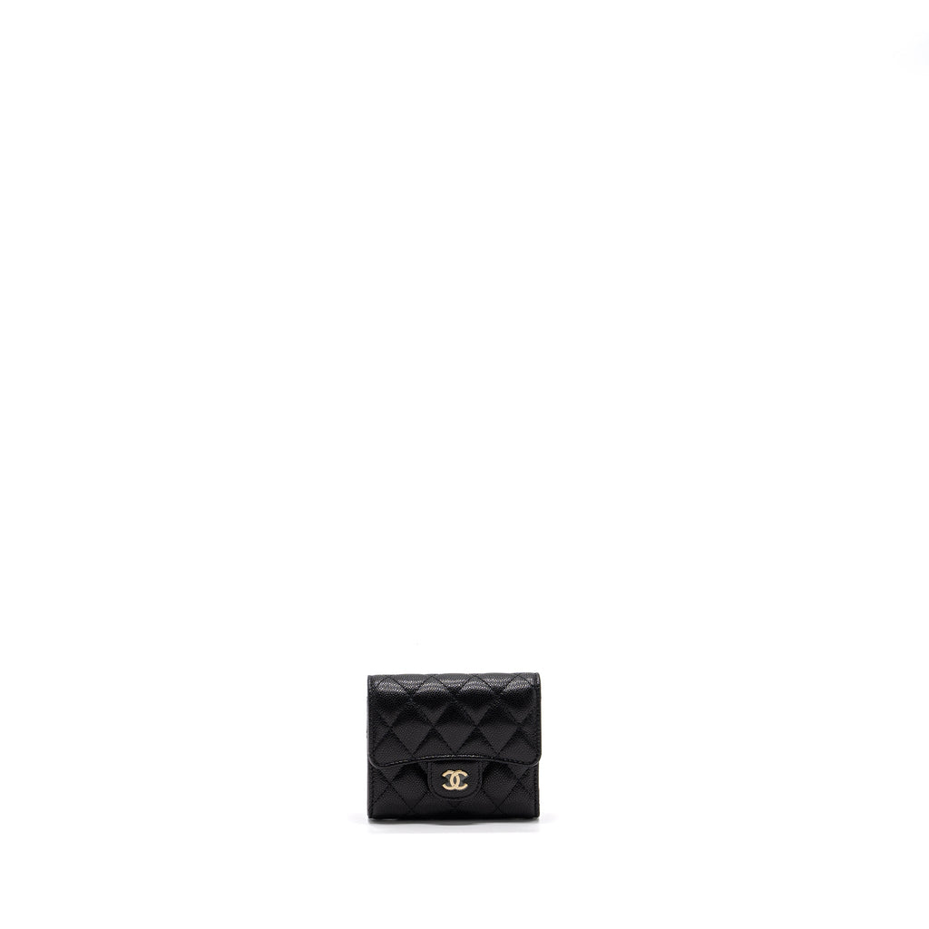 CHANEL CLASSIC COMPACT WALLET CAVIAR BLACK GHW (MICROCHIP)