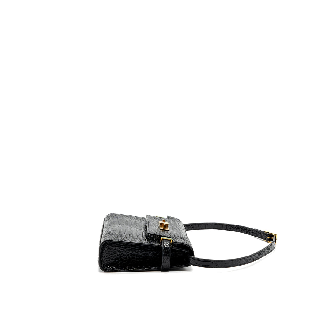 SAINT LAURENT MANHATTAN SHOULDER BAG CROCODILE-EMBOSSED BLACK GHW