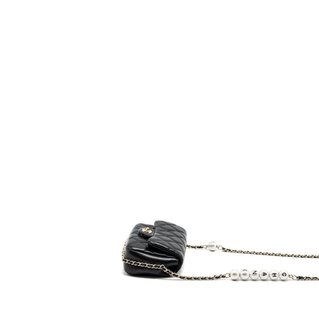 CHANEL PEARL CHAIN QUILTED FLAP BAG LAMBSKIN BLACK GHW