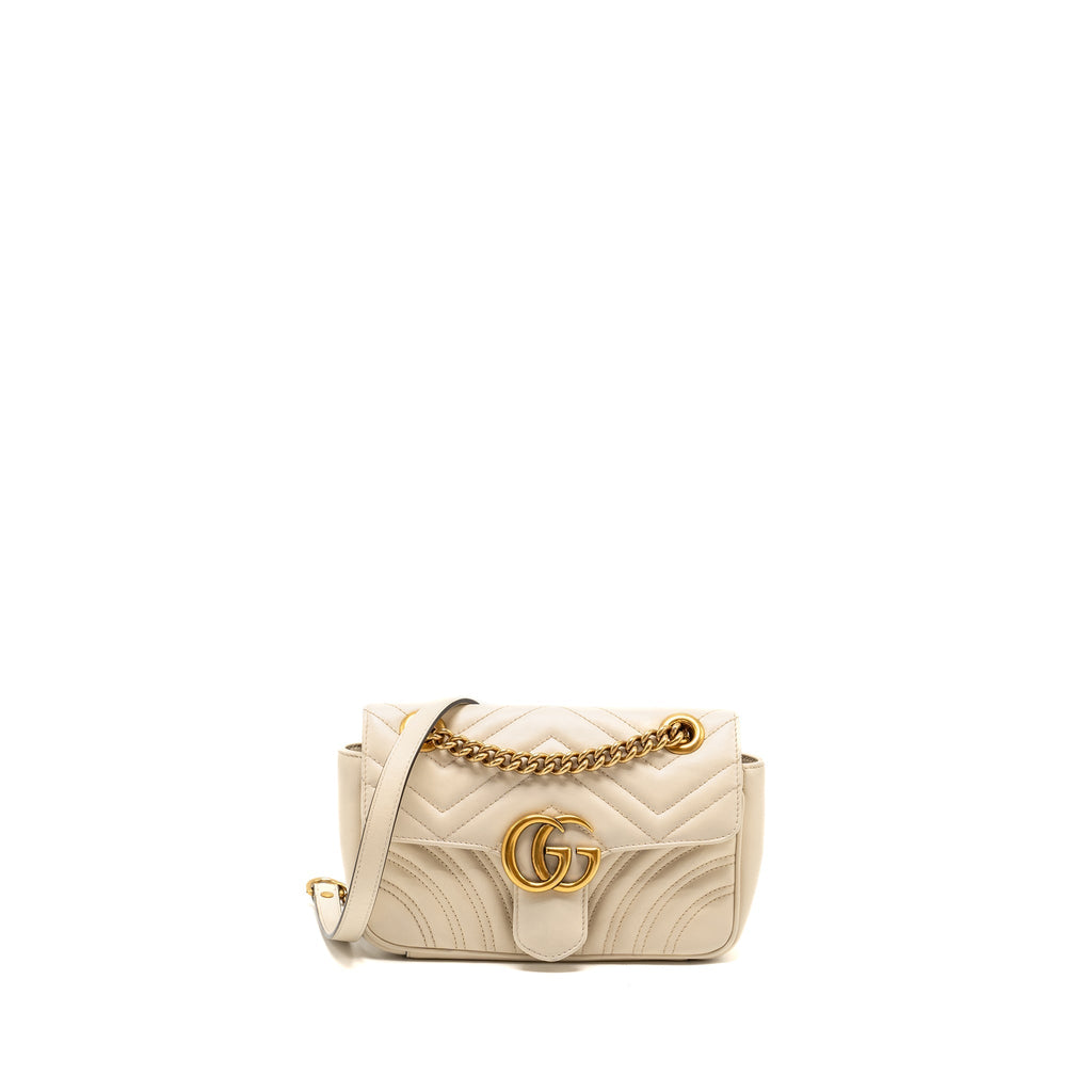 GUCCI MINI GG MARMONT SHOULDER BAG CALFSKIN WHITE GHW