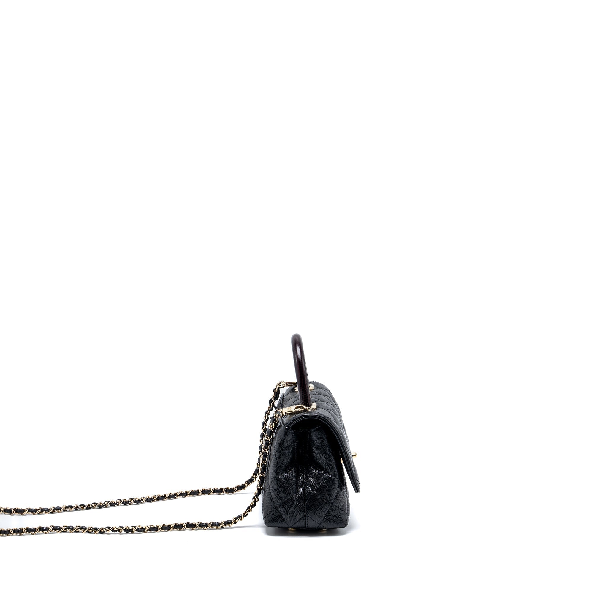 CHANEL MINI COCO HANDLE WITH LIZARD EMBOSSED HANDLE CAVIAR BLACK LGHW (MICROCHIP)