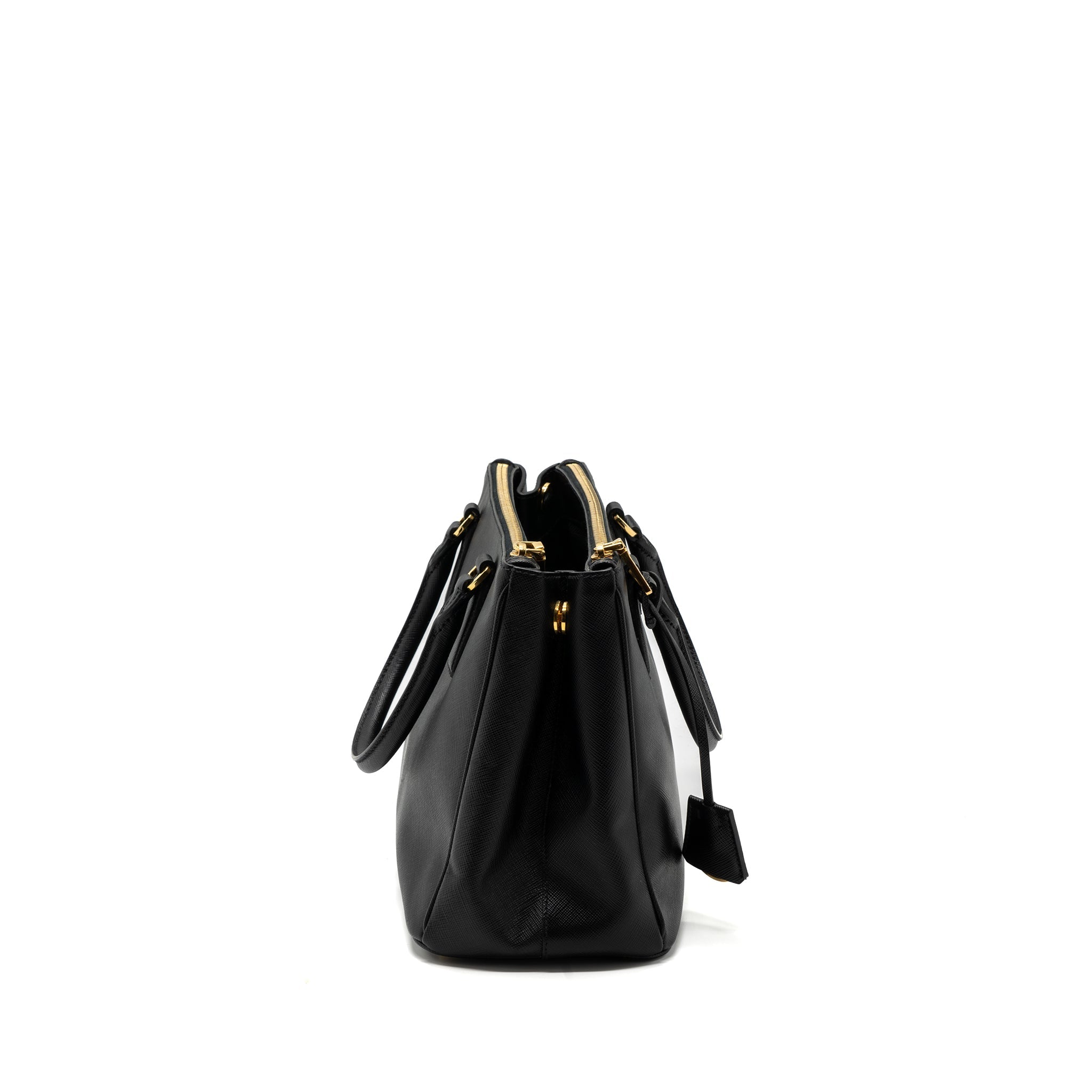 PRADA DOUBLE ZIP TOTE BAG SAFFIANO CALFSKIN BLACK GHW