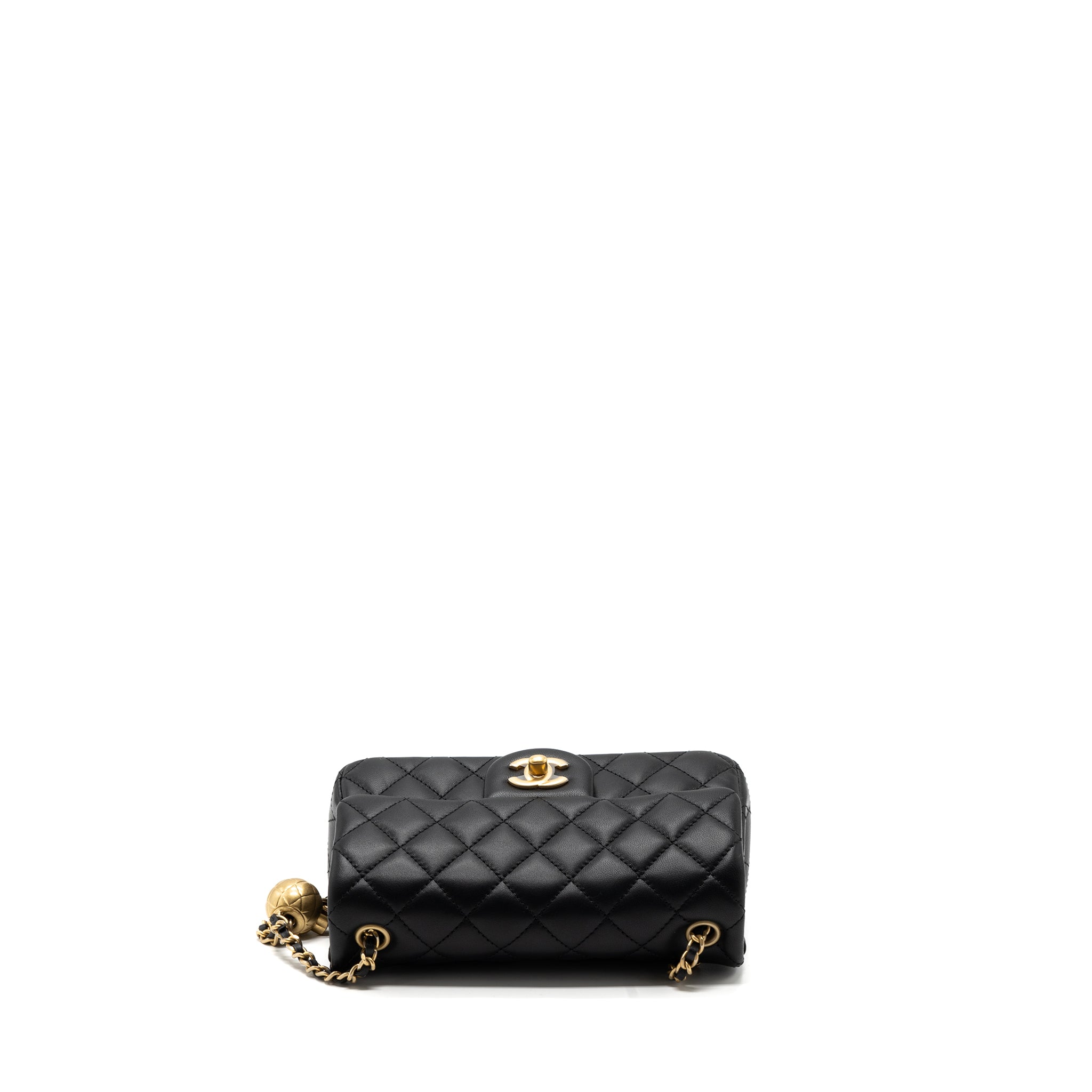 CHANEL 23K PEARL CRUSH MINI RECTANGULAR FLAP BAG LAMBSKIN BLACK GHW (MICROCHIP)
