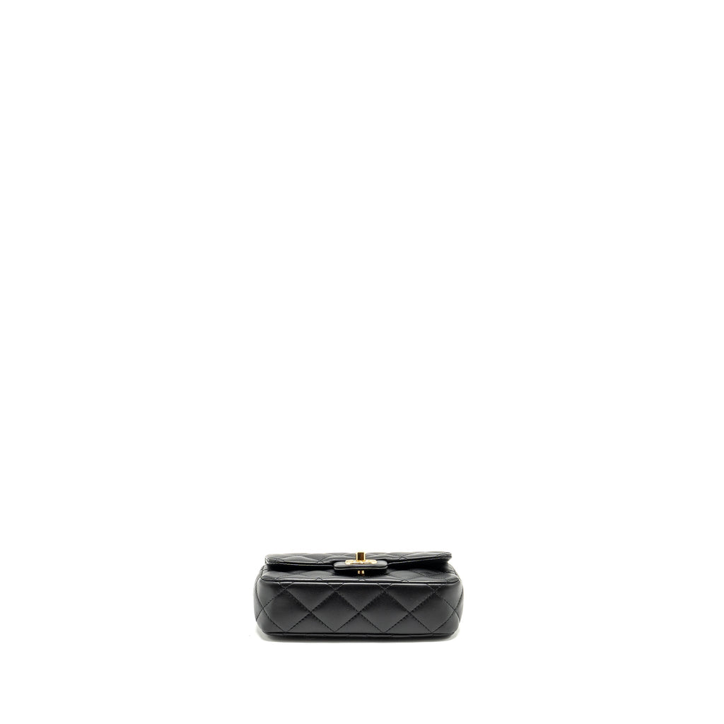 CHANEL 24S TOP HANDLE MINI FLAP BAG LAMBSKIN BLACK GHW (MICROCHIP)