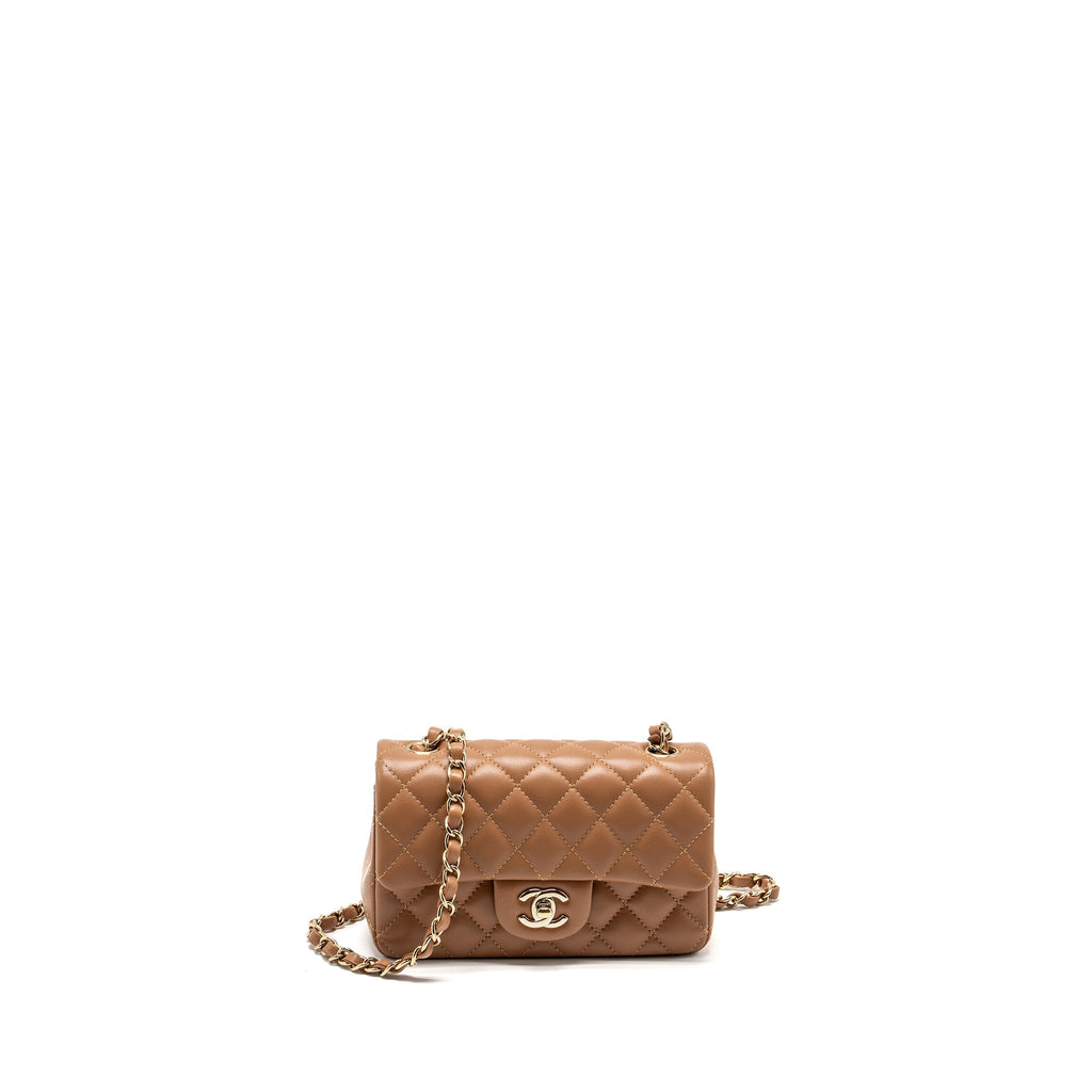 CHANEL 22S MINI RECTANGULAR FLAP BAG LAMBSKIN CARAMEL LGHW (MICROCHIP)