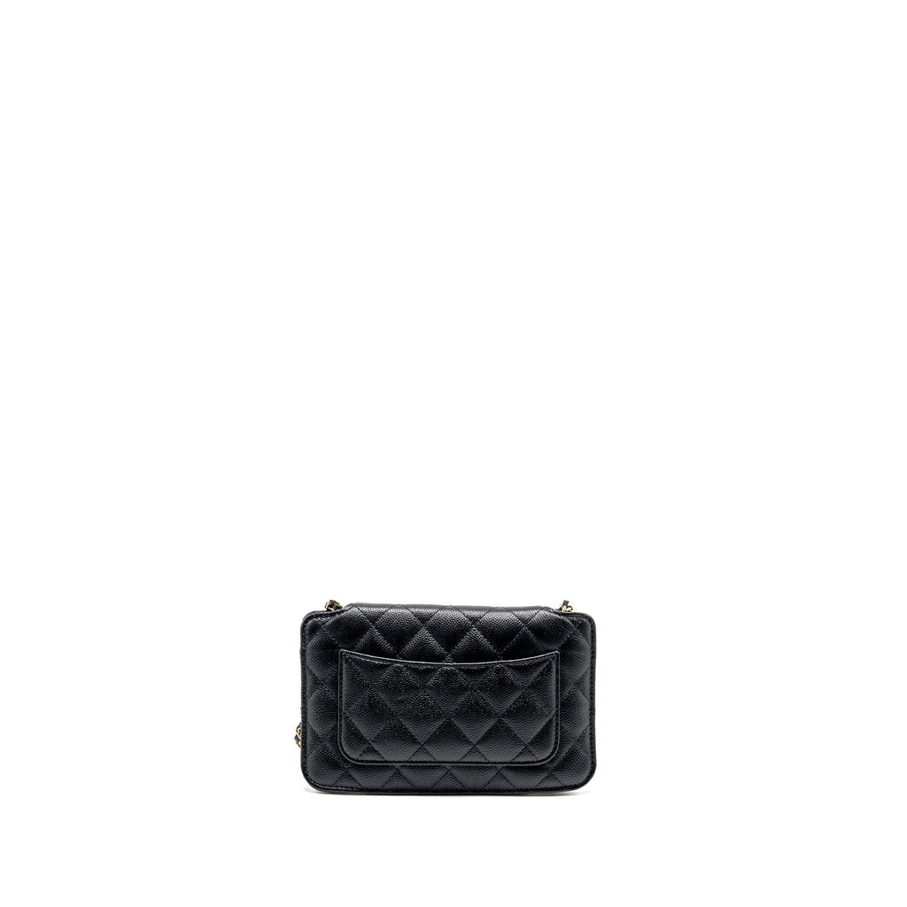 CHANEL CHAIN WALLET /FOLDABLE SHOPPING TOTE CAVIAR/JERSEY FABRIC BLACK/MULTICOLOUR LGHW