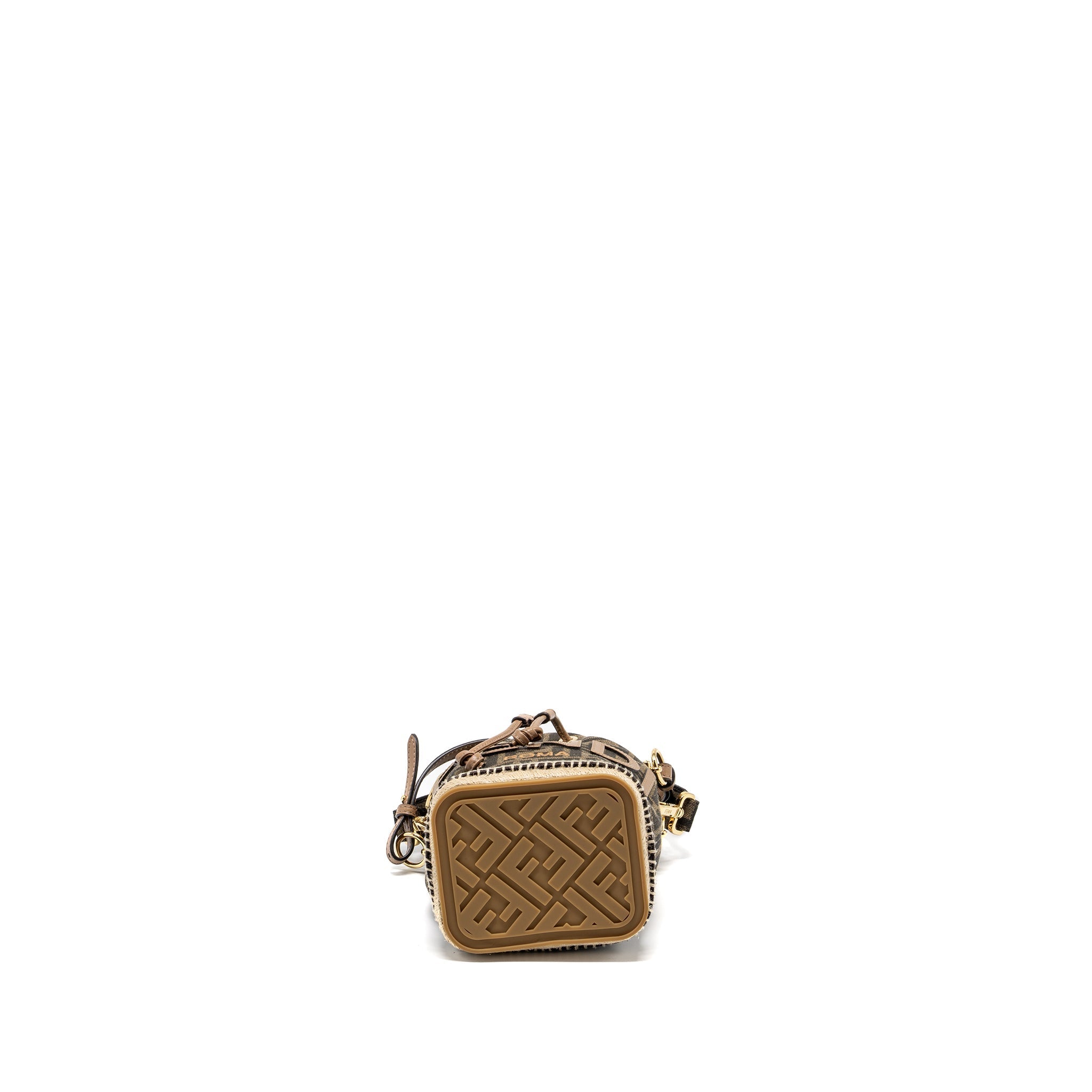 FENDI MINI MON TRESOR BUCKET BAG FF JACQUARD FABRIC/CALFSKIN BROWN GHW
