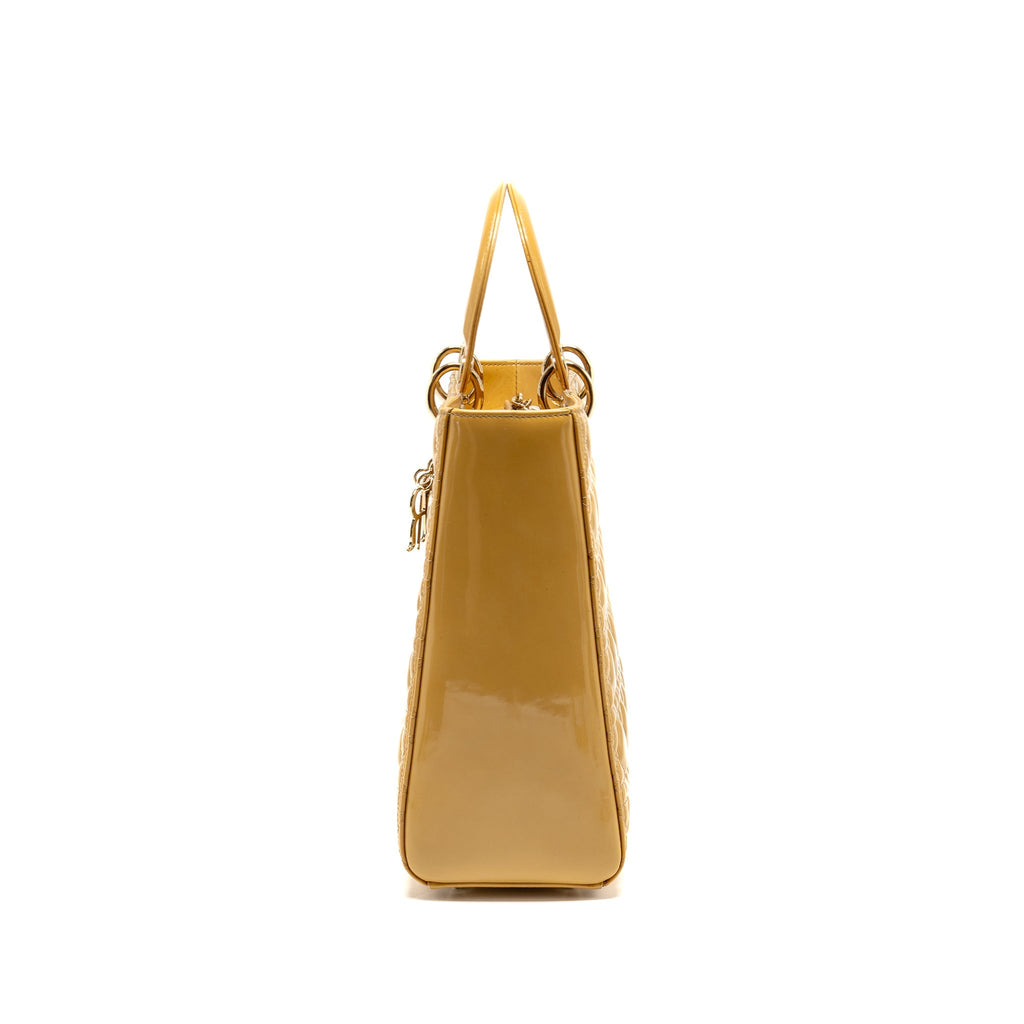 DIOR LARGE LADY DIOR PATENT LEATHER BEIGE LGHW
