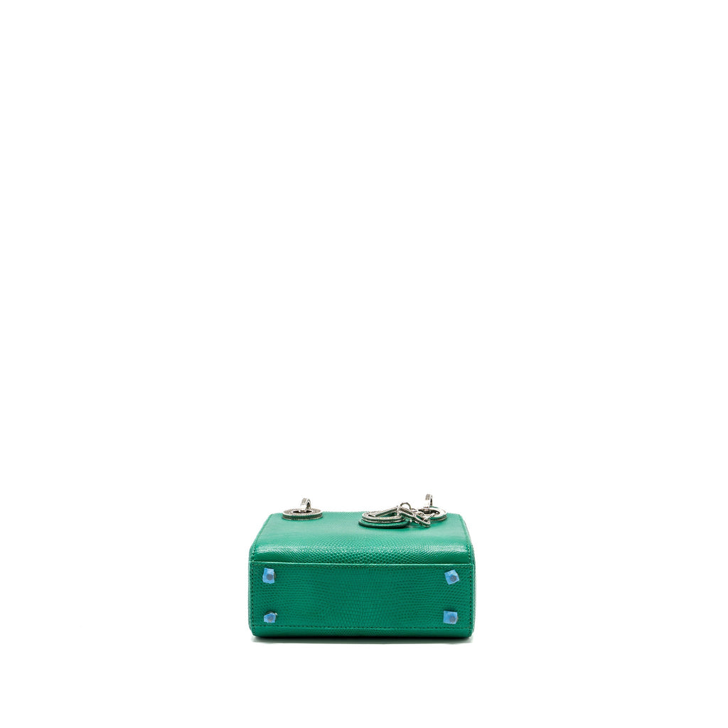 DIOR MINI LADY DIOR LIZARD GREEN WITH CRYSTAL BUCKLE SHW