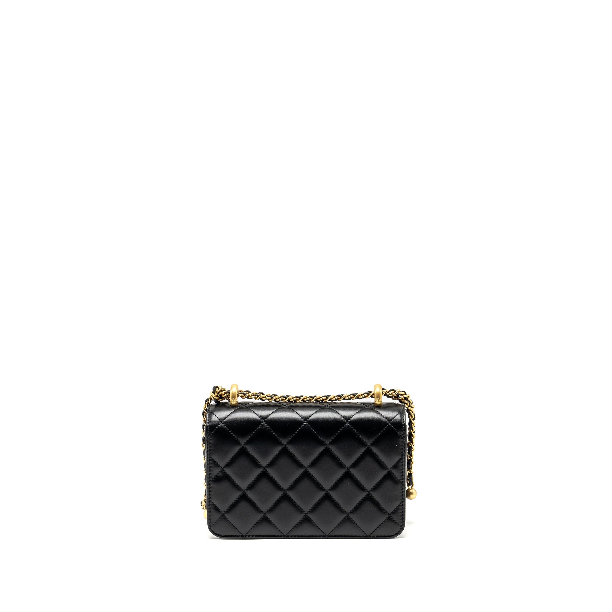 CHANEL 24C GOLD CRUSH MINI FLAP BAG CALFSKIN BLACK GHW (MICROCHIP)