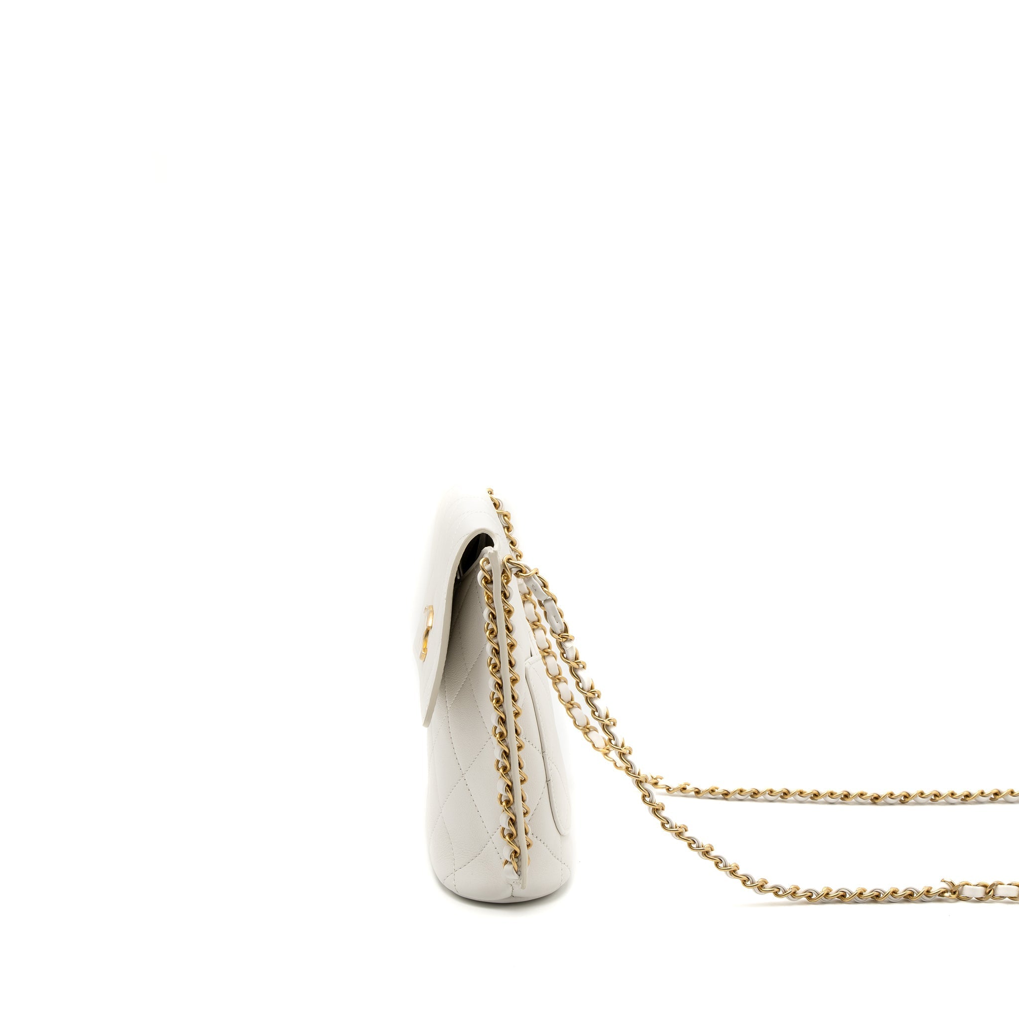 CHANEL CROSSBODY SQUARE FLAP BAG LAMBSKIN WHITE BRUSHED GHW