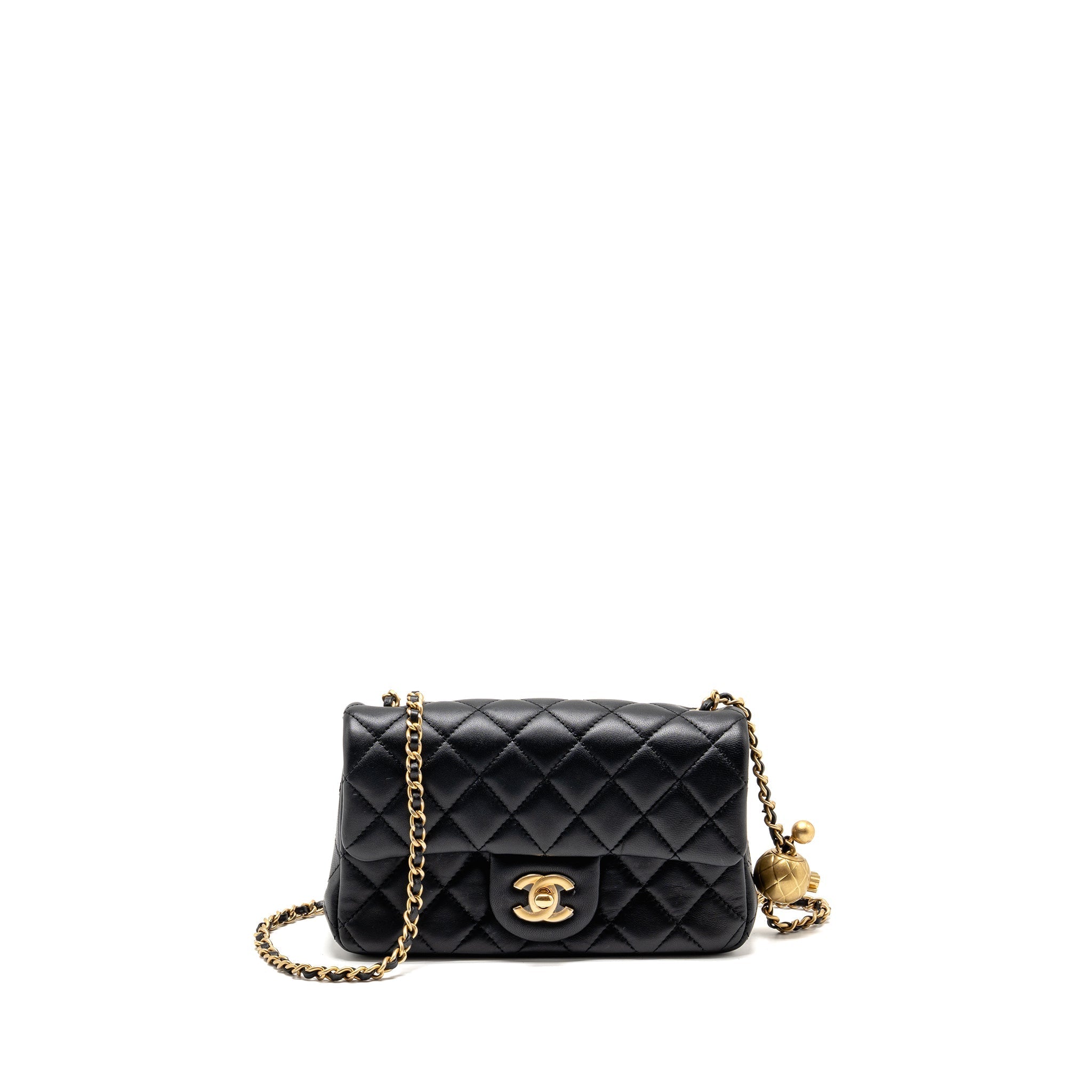 CHANEL PEARL CRUSH MINI RECTANGULAR FLAP BAG LAMBSKIN BLACK GHW (MICROCHIP)