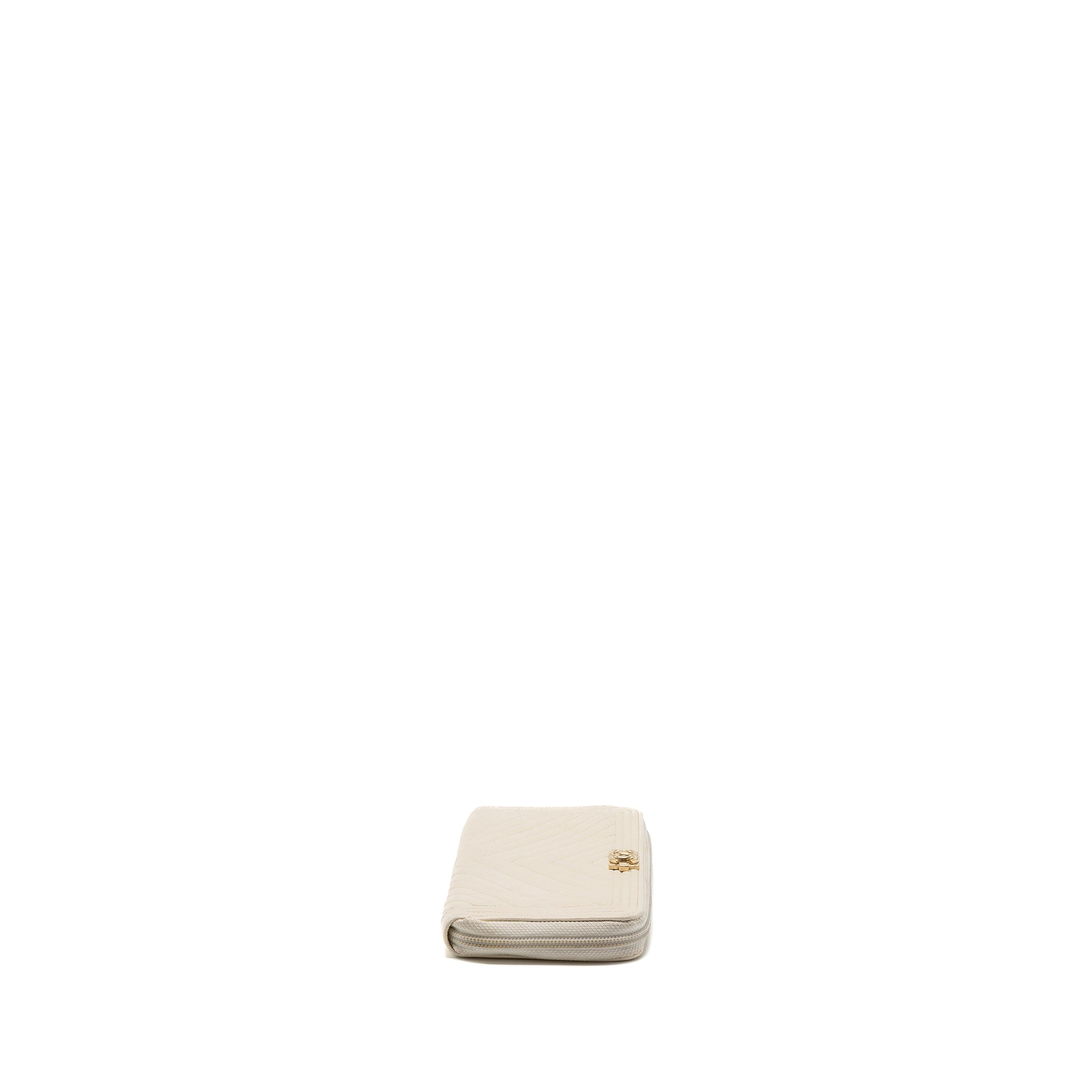 CHANEL BOY ZIPPER LONG WALLET CAVIAR WHITE LGHW