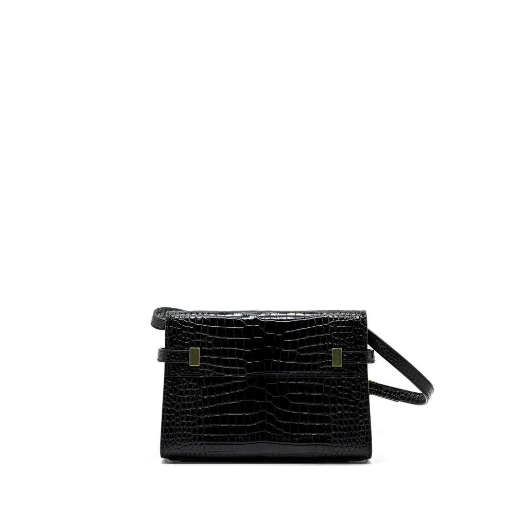 SAINT LAURENT MANHATTAN SHOULDER BAG CROCODILE-EMBOSSED BLACK GHW