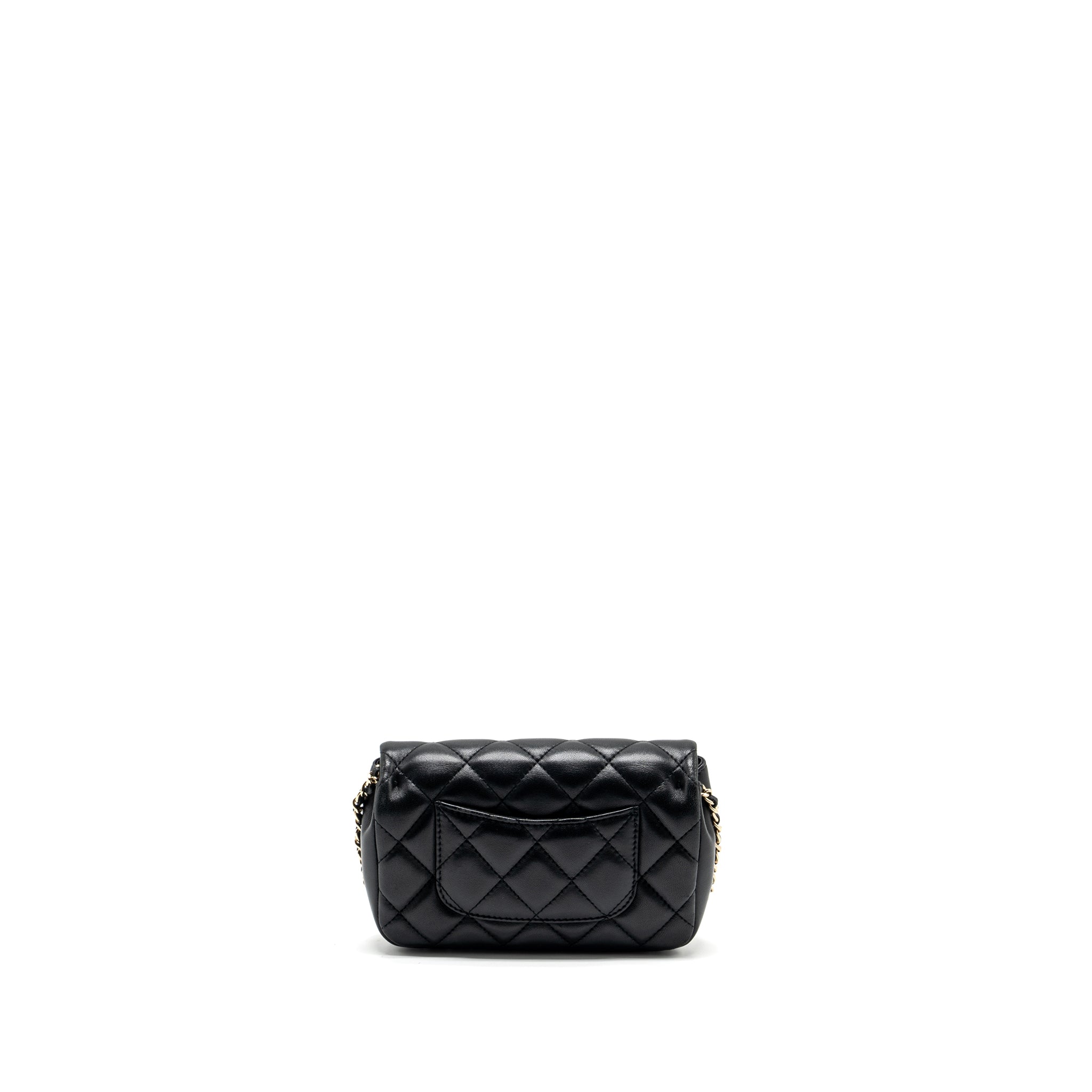 CHANEL PEARL CHAIN QUILTED FLAP BAG LAMBSKIN BLACK GHW