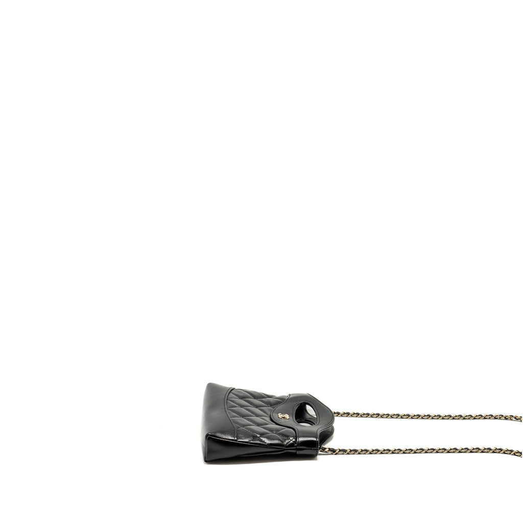 CHANEL 24S MINI 31 CLUTCH WITH CHAIN SHINY LAMBSKIN BLACK LGHW (MICROCHIP)