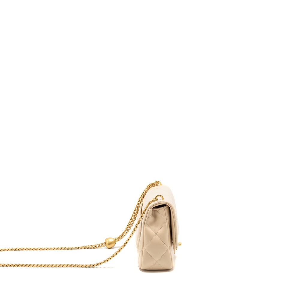 CHANEL 25C COCO LOVE ADJUSTABLE CHAIN SHINY LAMBSKIN BEIGE GHW (MICROCHIP)
