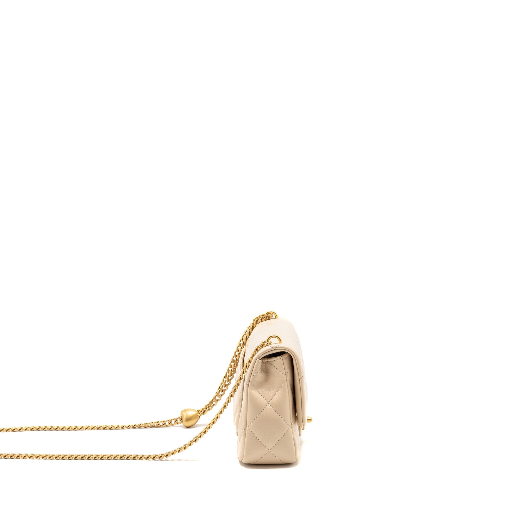 CHANEL 25C COCO LOVE ADJUSTABLE CHAIN SHINY LAMBSKIN BEIGE GHW (MICROCHIP)