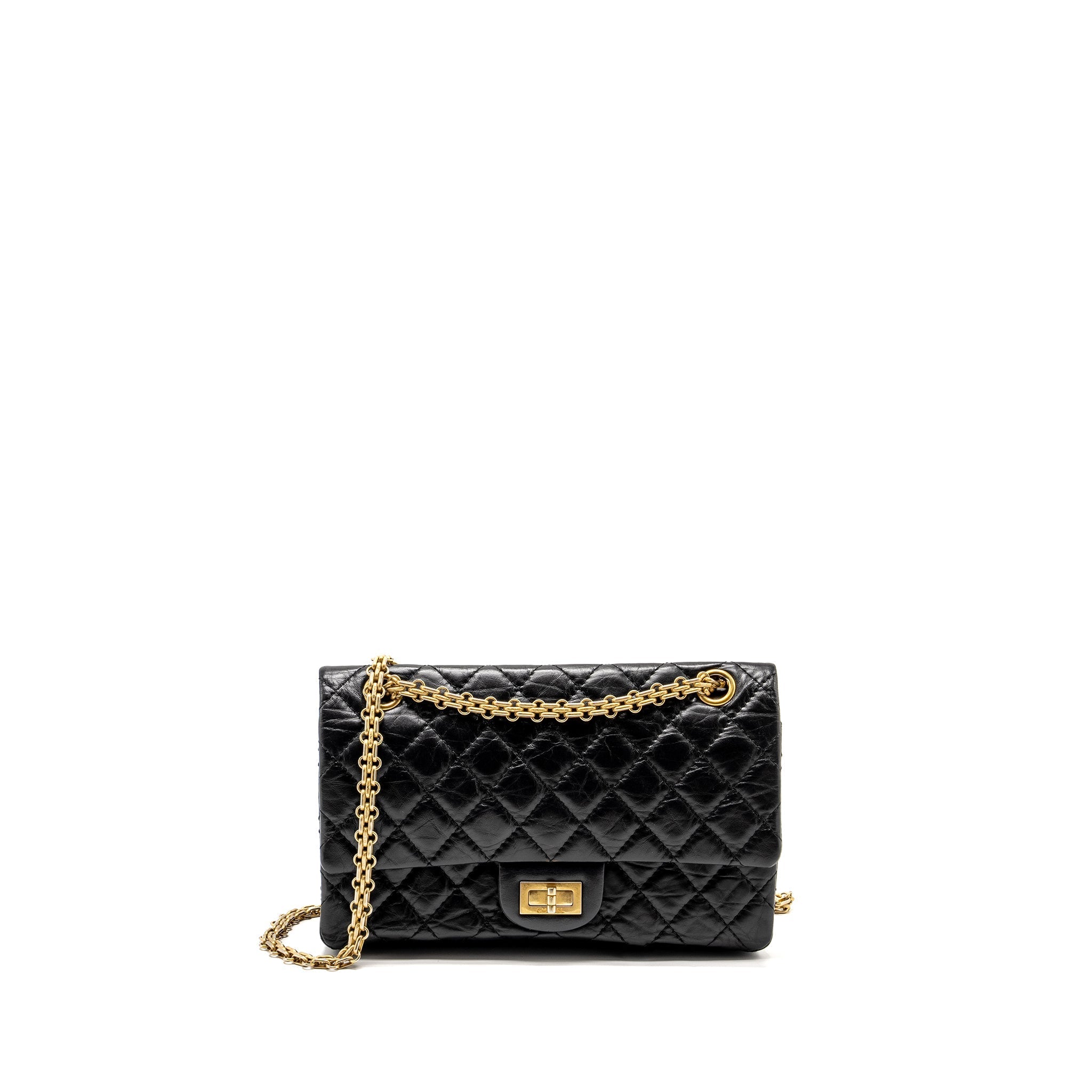 CHANEL SMALL 2.55 225 REISSUE FLAP BAG AGED CALFSKIN BLACK GHW