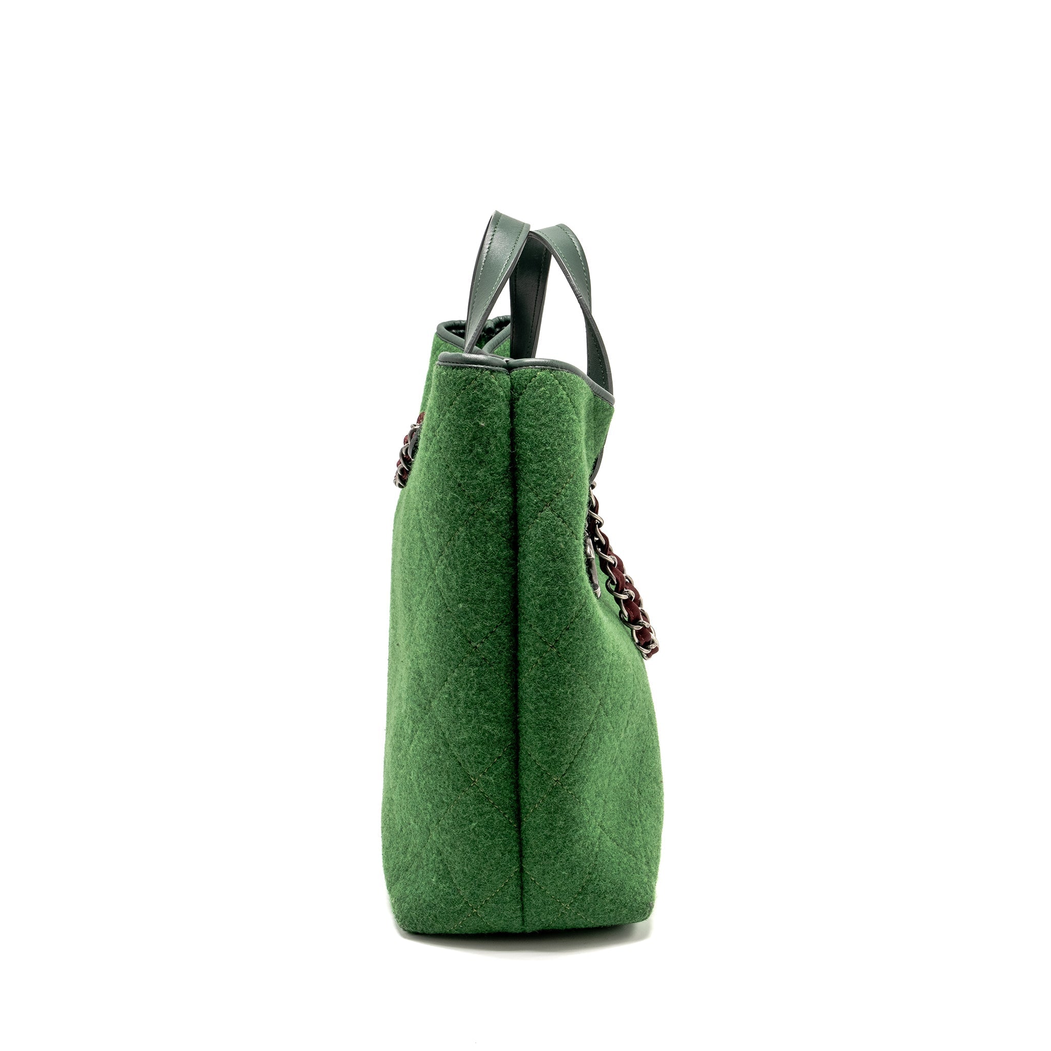 CHANEL MEDIUM QUILTED POP TOTE BAG FELT / LEATHER GREEN RUTHENIUM HARDWARE