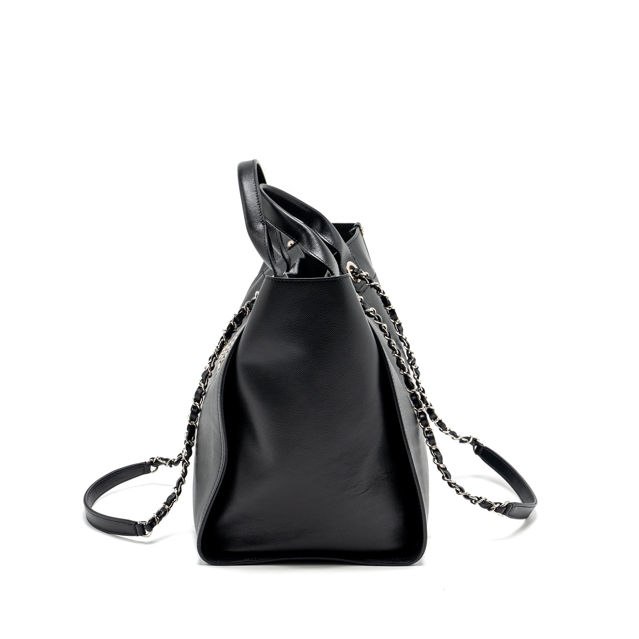 CHANEL DEAUVILLE STUDDED TOTE BAG CAVIAR BLACK SHW
