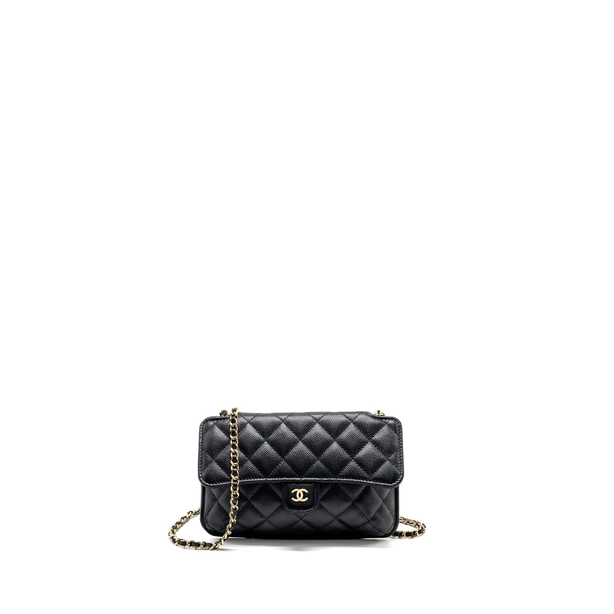 CHANEL CHAIN WALLET /FOLDABLE SHOPPING TOTE CAVIAR/JERSEY FABRIC BLACK/MULTICOLOUR LGHW