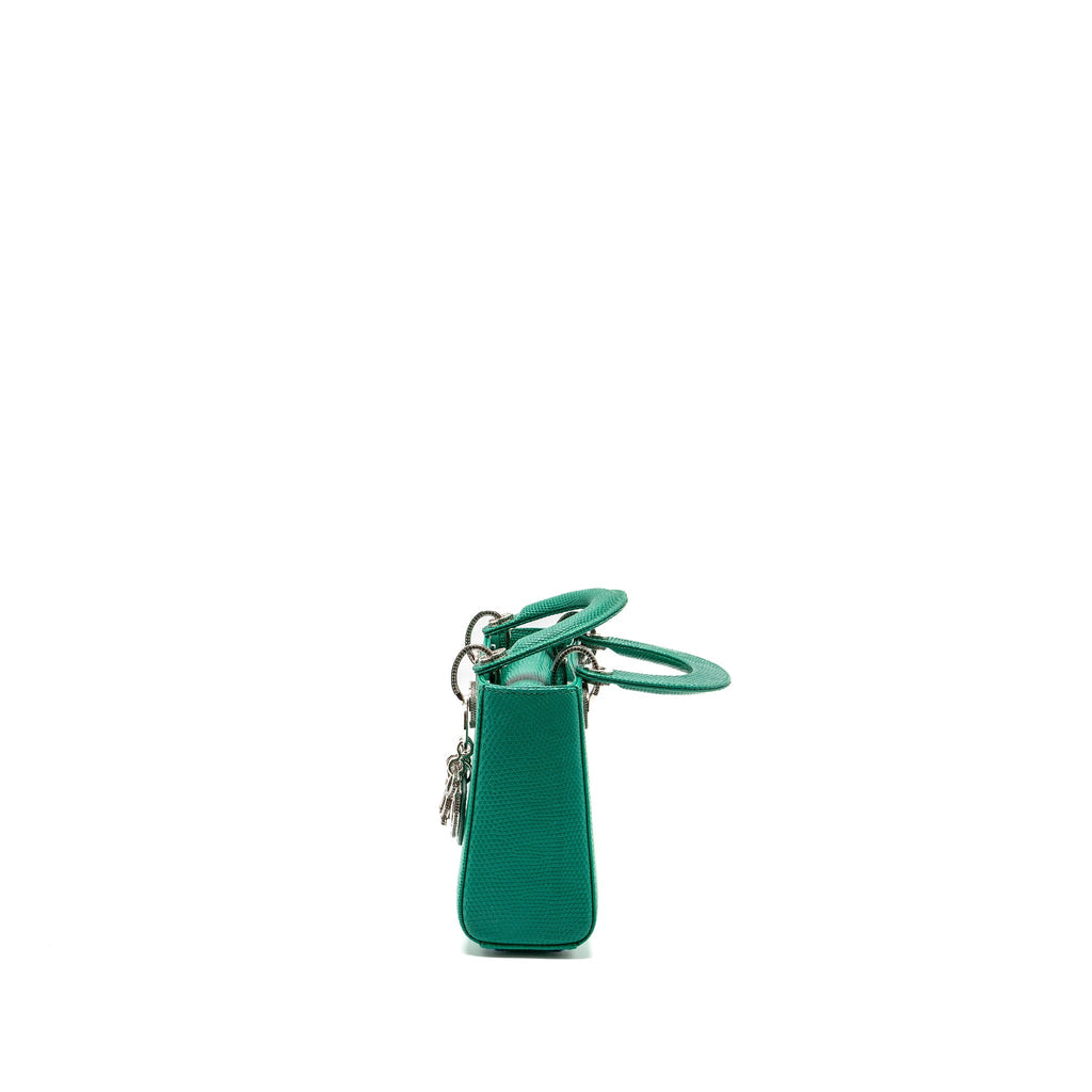 DIOR MINI LADY DIOR LIZARD GREEN WITH CRYSTAL BUCKLE SHW