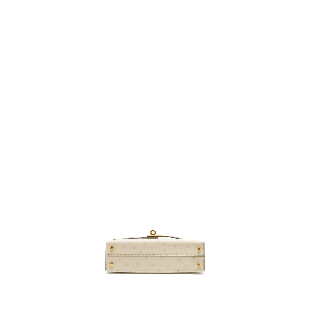 HERMES MINI KELLY II SPECIAL ORDER OSTRICH BETON / GRIS TOURTERELLE GHW