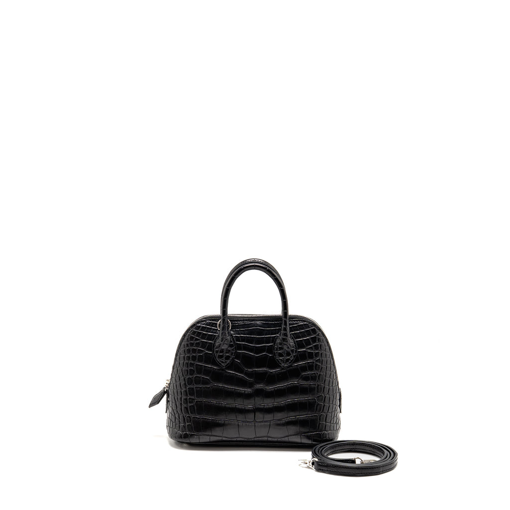 HERMES MINI BOLIDE ALLIGATOR MISSISSIPPIENSIS MAT BLACK SHW
