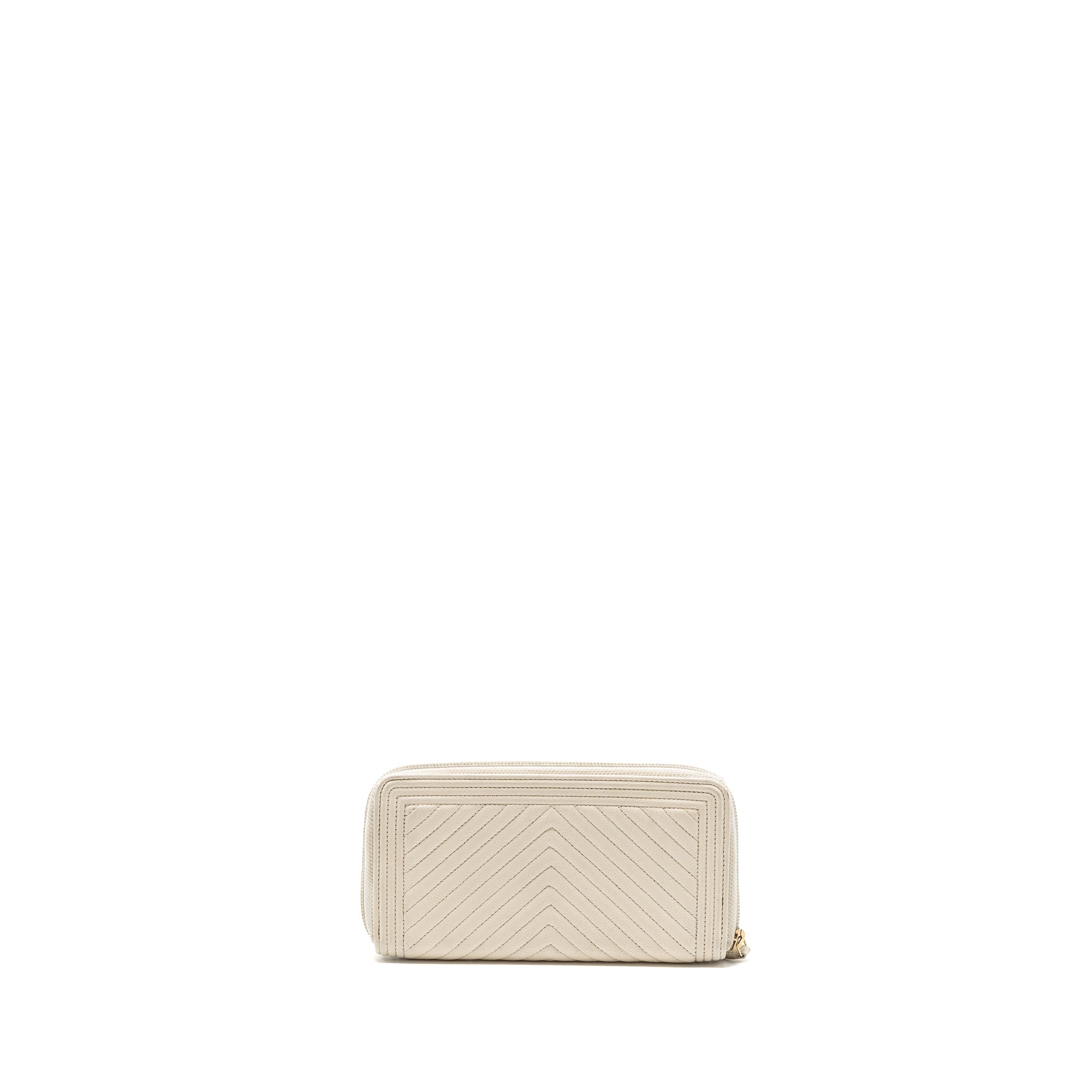 CHANEL BOY ZIPPER LONG WALLET CAVIAR WHITE LGHW