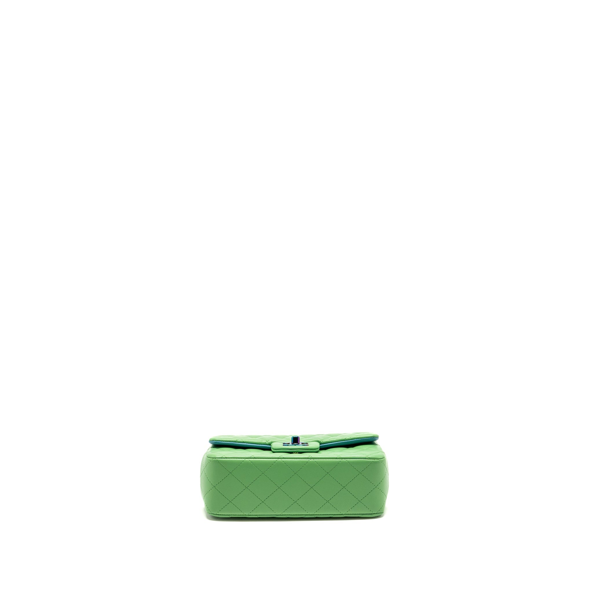 CHANEL MINI RECTANGULAR FLAP BAG LAMBSKIN GREEN IRIDESCENT HARDWARE