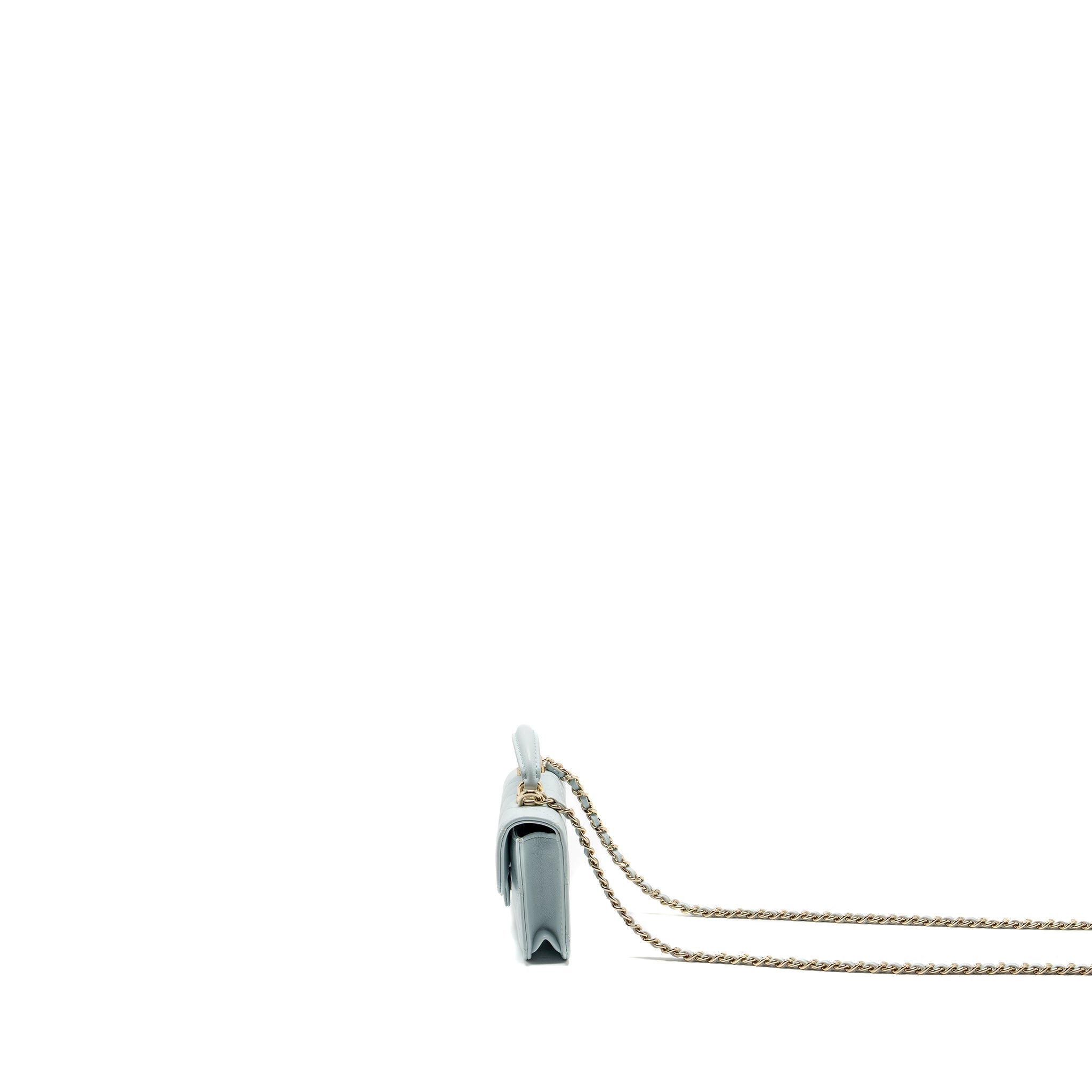 CHANEL TOP HANDLE MINI FLAP BAG WITH CHAIN LAMBSKIN LIGHT BLUE LGHW