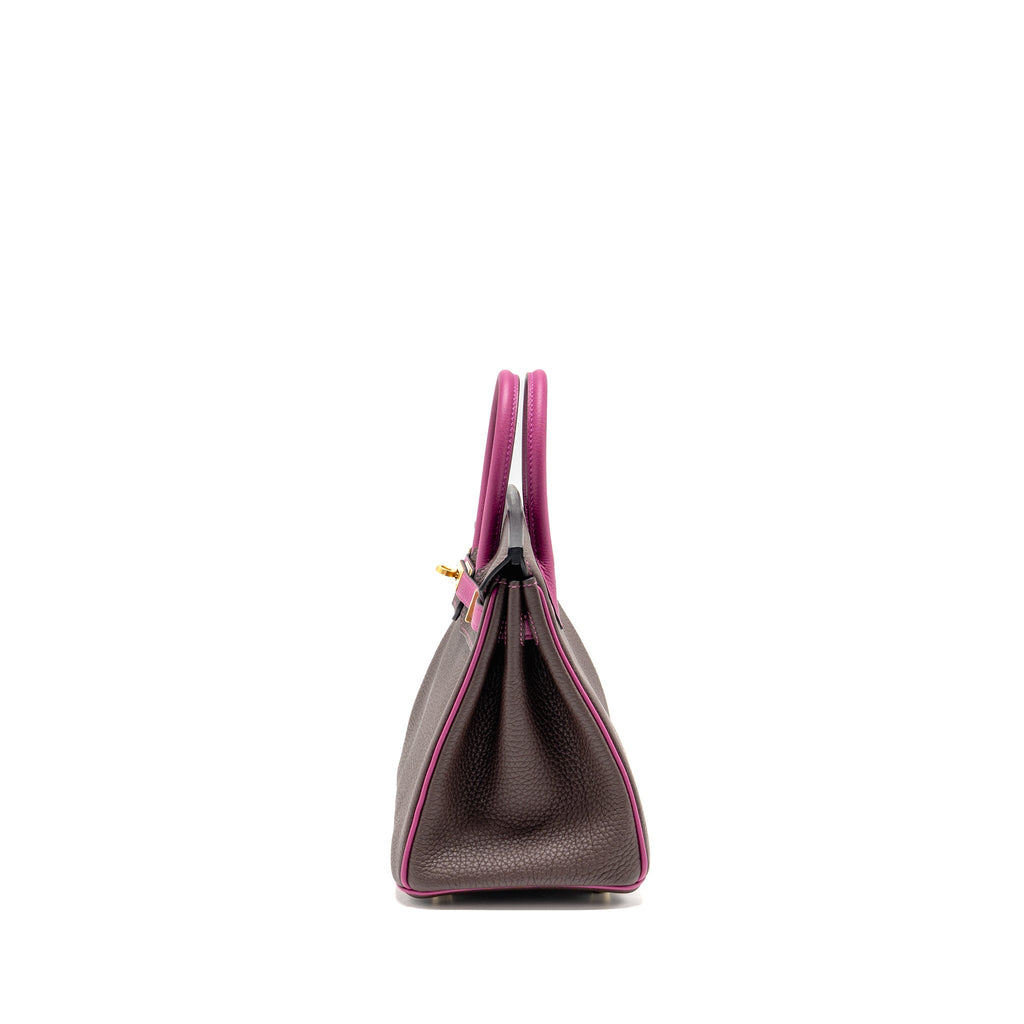 HERMES BIRKIN 25 TOGO CHOCOLATE / ROSE POURPRE BRUSHED GHW