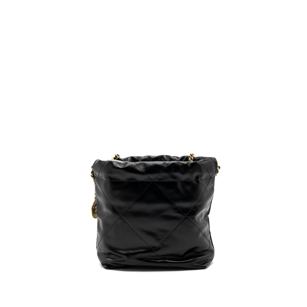 CHANEL MINI 22 BAG SHINY CALFSKIN BLACK BRUSHED GHW (MICROCHIP)
