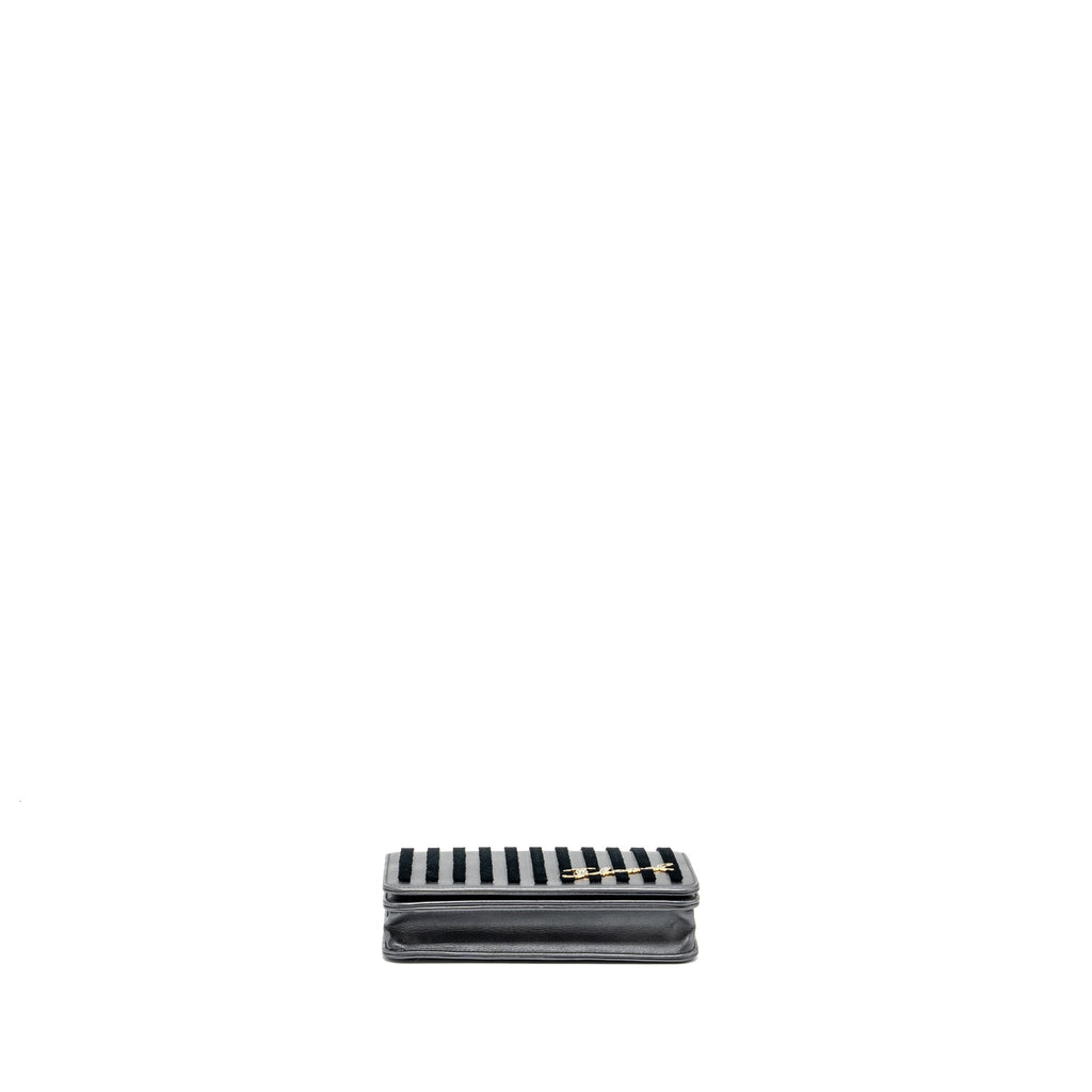 CHANEL 18A MARINIERE WALLET ON CHAIN CALFSKIN CHARCOAL GHW