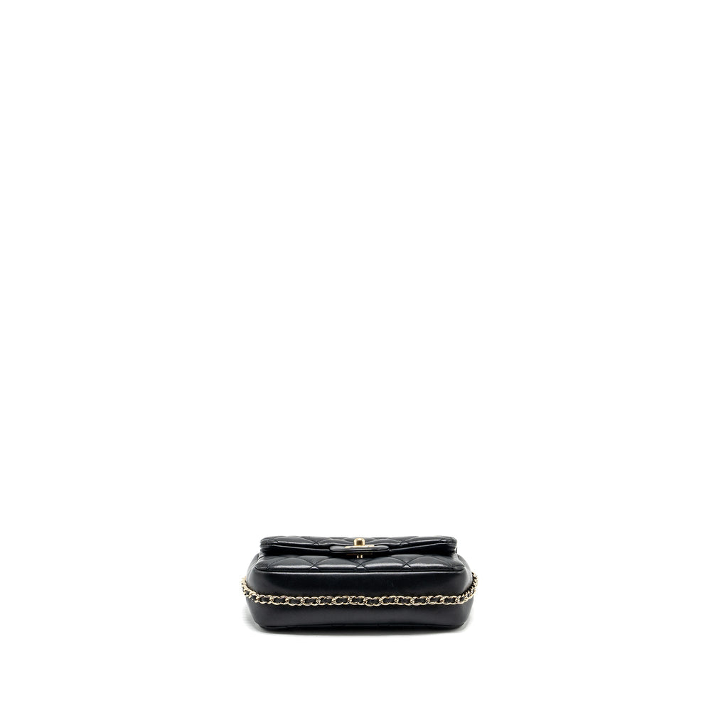 CHANEL PEARL CHAIN QUILTED FLAP BAG LAMBSKIN BLACK GHW