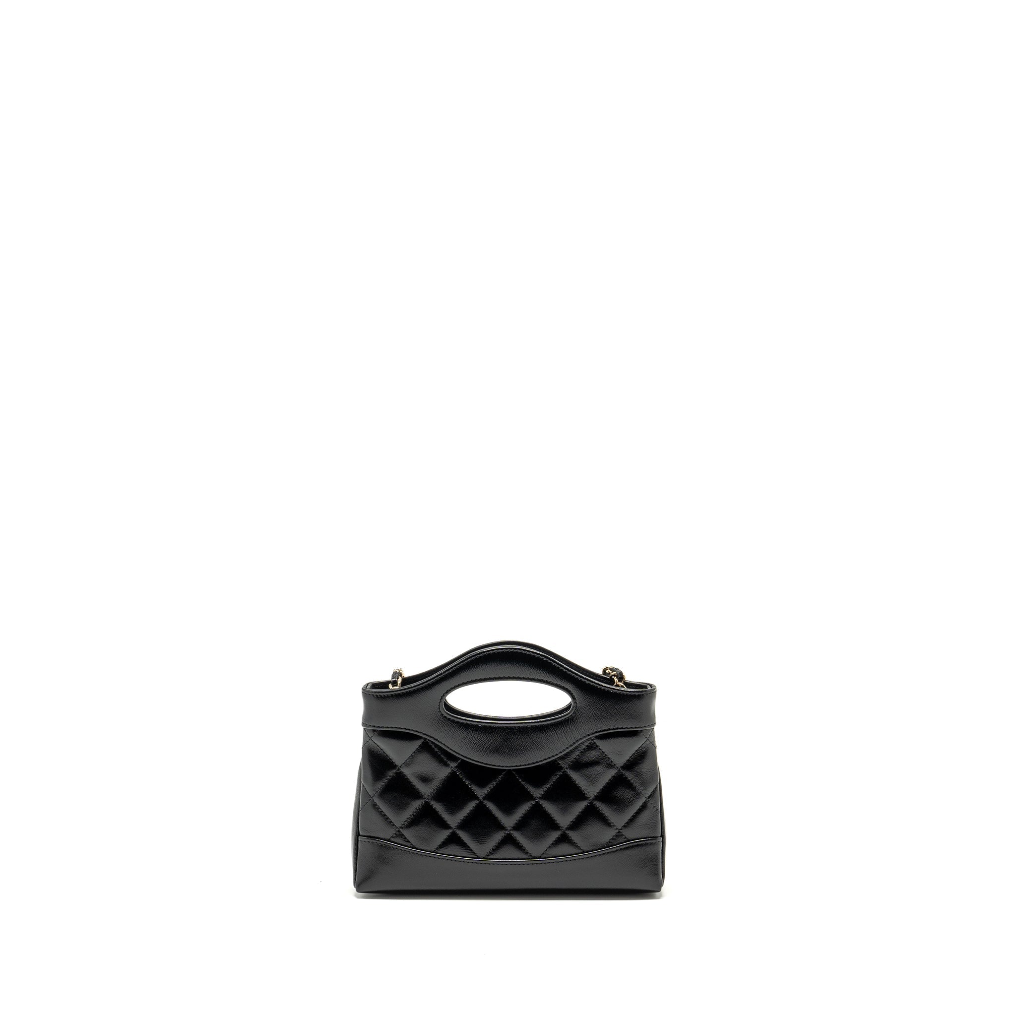 CHANEL 24S MINI 31 CLUTCH WITH CHAIN SHINY LAMBSKIN BLACK LGHW (MICROCHIP)
