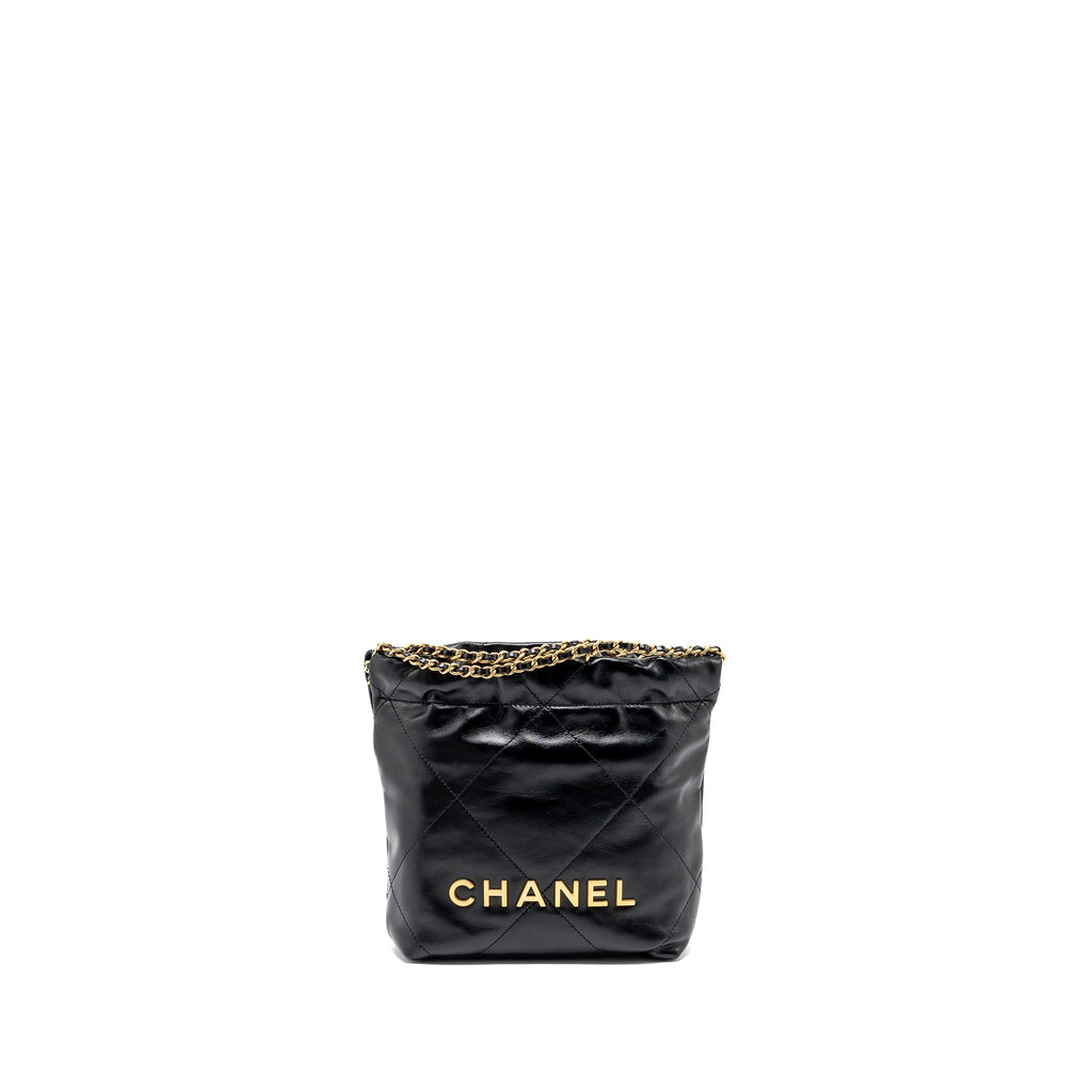 CHANEL MINI 22 BAG SHINY CALFSKIN BLACK GHW (MICROCHIP)