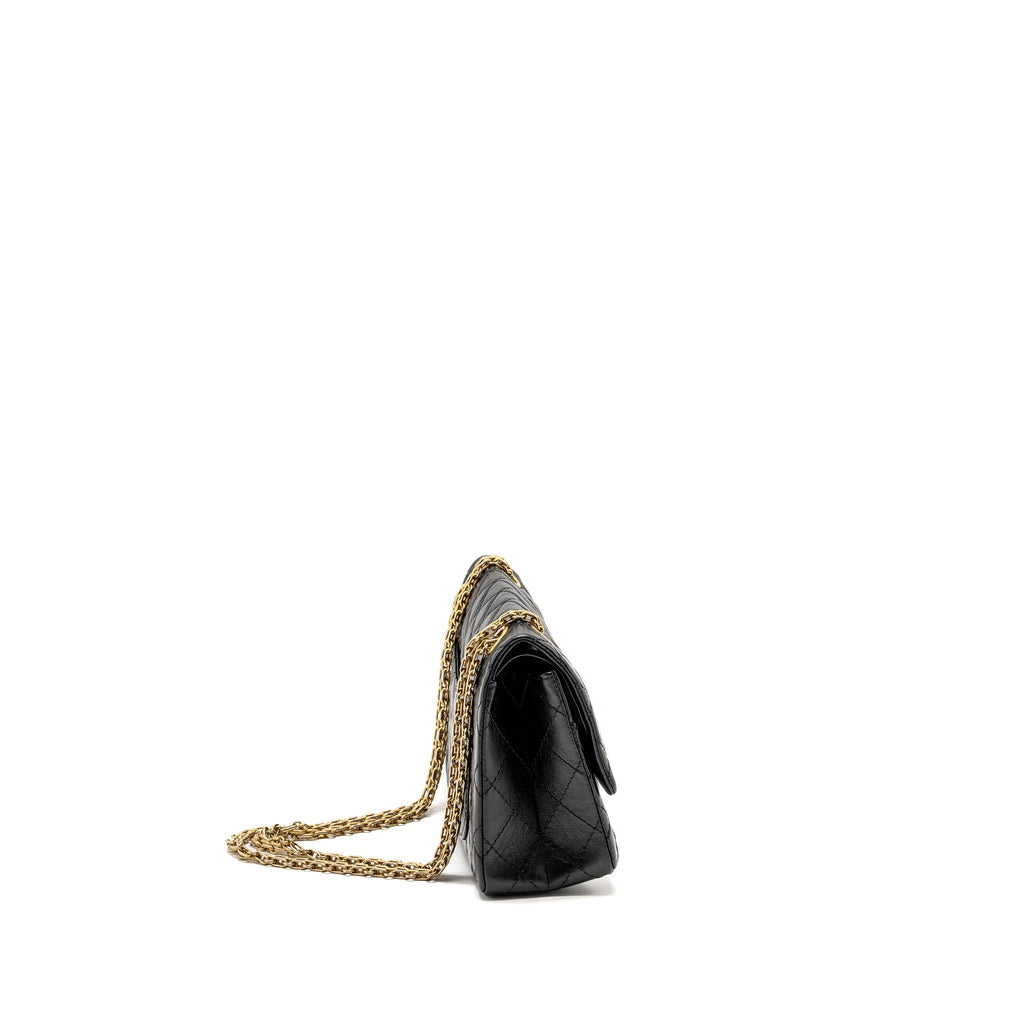 CHANEL SMALL 2.55 225 REISSUE FLAP BAG AGED CALFSKIN BLACK GHW