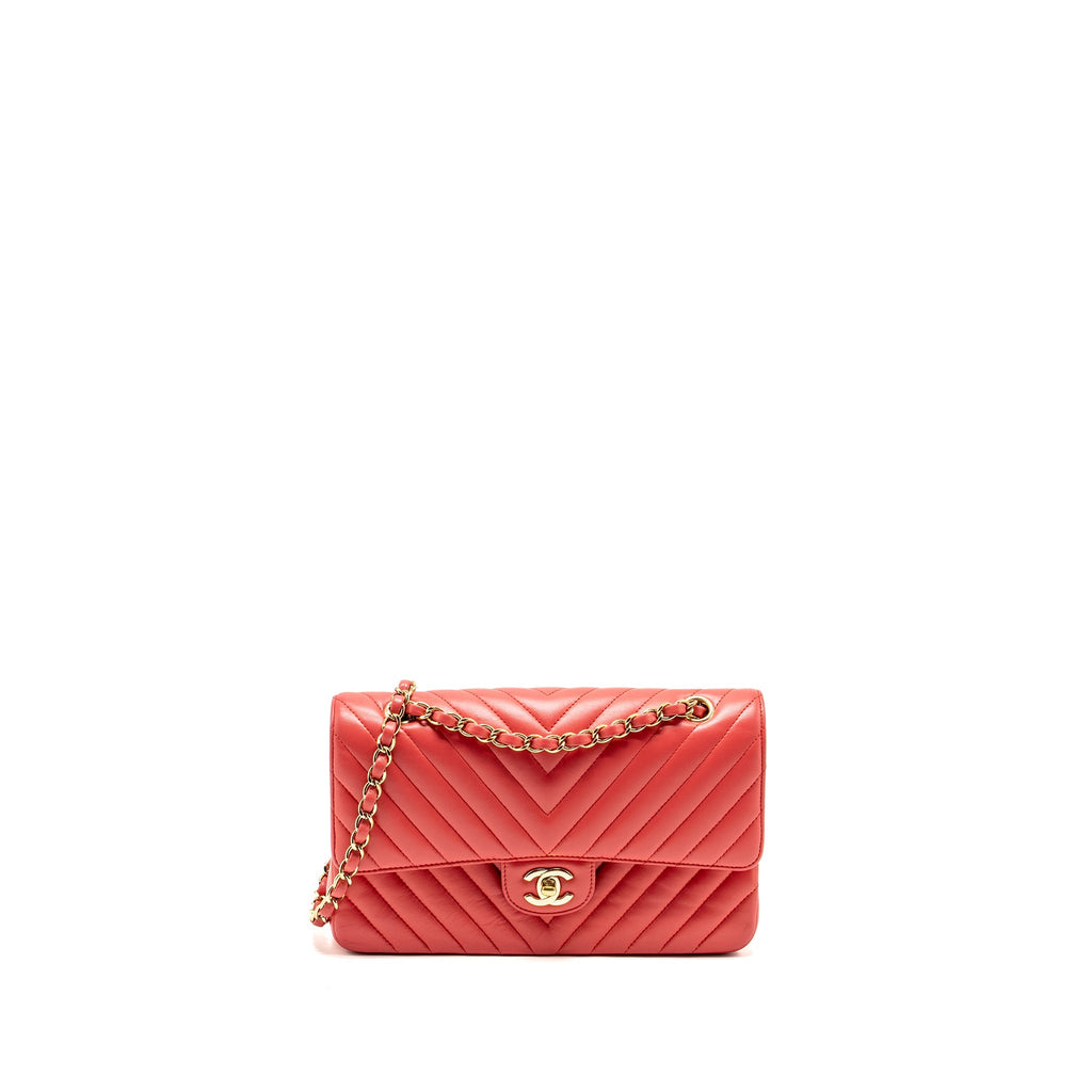 CHANEL MEDIUM CLASSIC DOUBLE FLAP BAG CHEVRON LAMBSKIN PINK LGHW