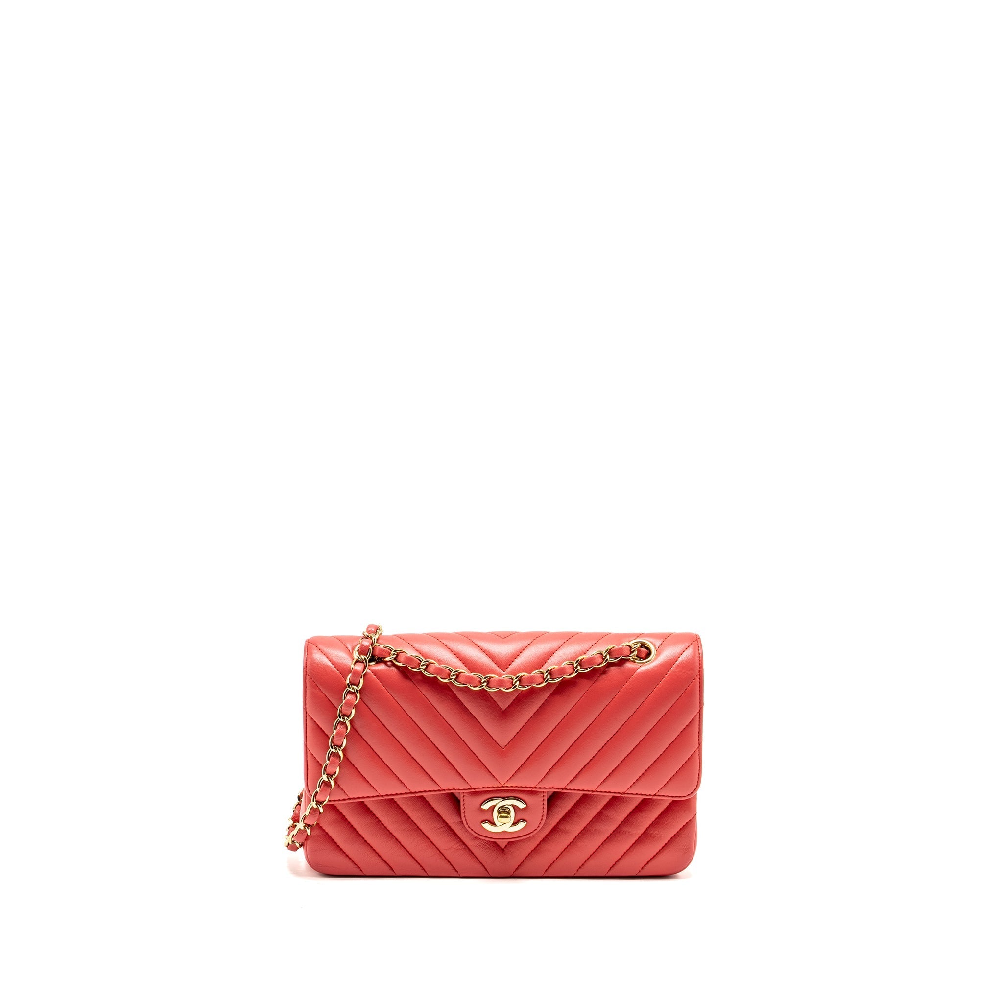 CHANEL MEDIUM CLASSIC DOUBLE FLAP BAG CHEVRON LAMBSKIN PINK LGHW