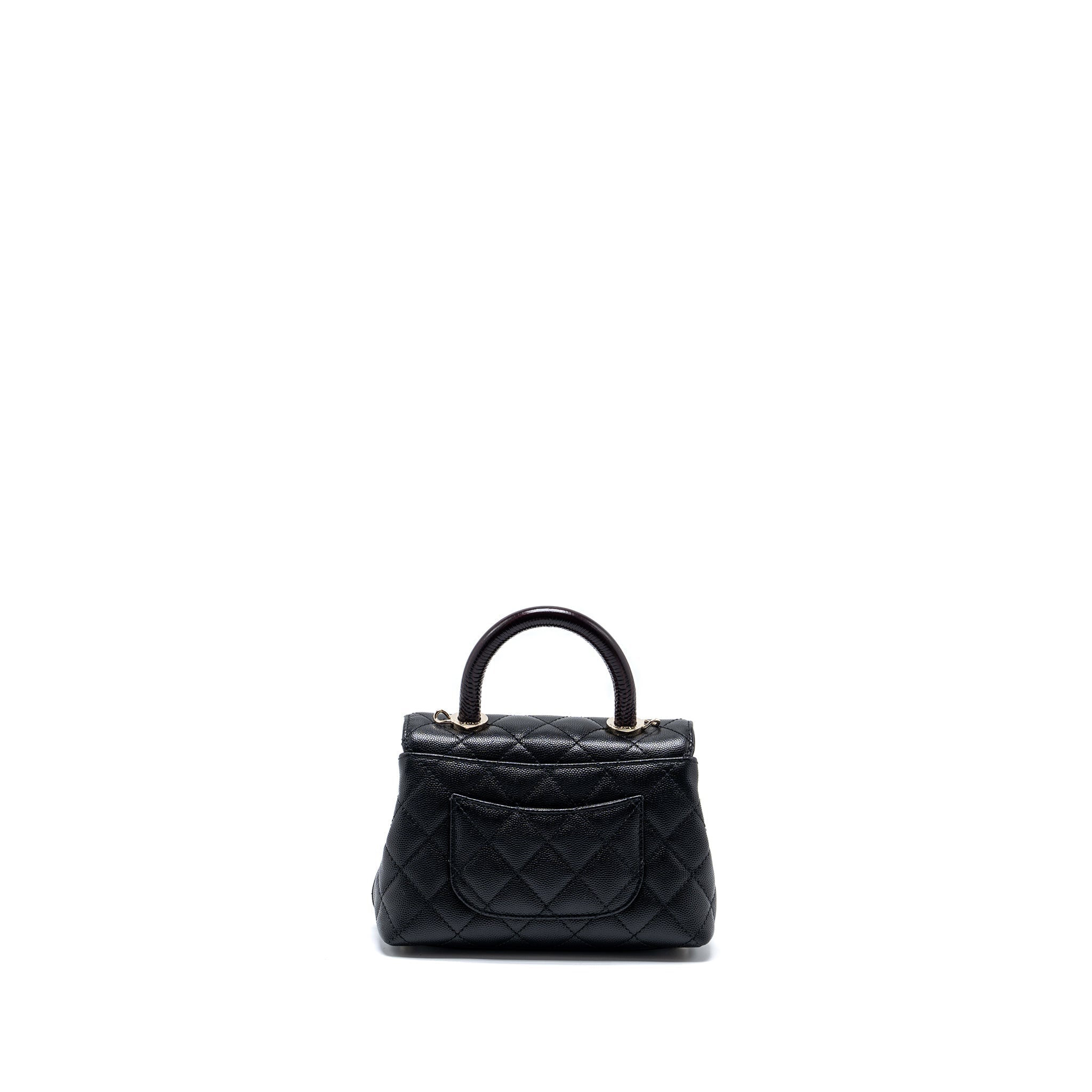 CHANEL MINI COCO HANDLE WITH LIZARD EMBOSSED HANDLE CAVIAR BLACK LGHW (MICROCHIP)