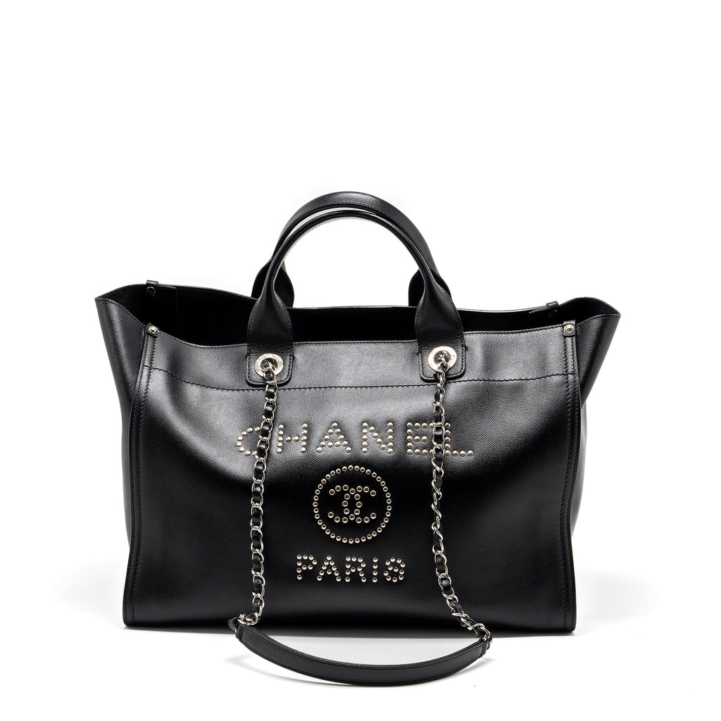 CHANEL DEAUVILLE STUDDED TOTE BAG CAVIAR BLACK SHW