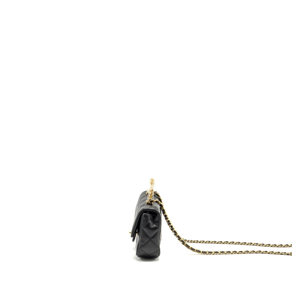 CHANEL 24S TOP HANDLE MINI FLAP BAG LAMBSKIN BLACK GHW (MICROCHIP)