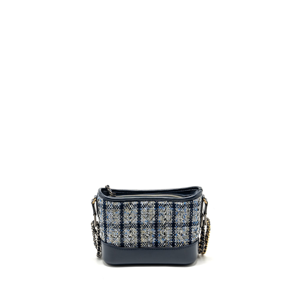 CHANEL SMALL GABRIELLE HOBO BAG TWEED NAVY/MULTICOLOUR WITH MULTICOLOUR HARDWARE