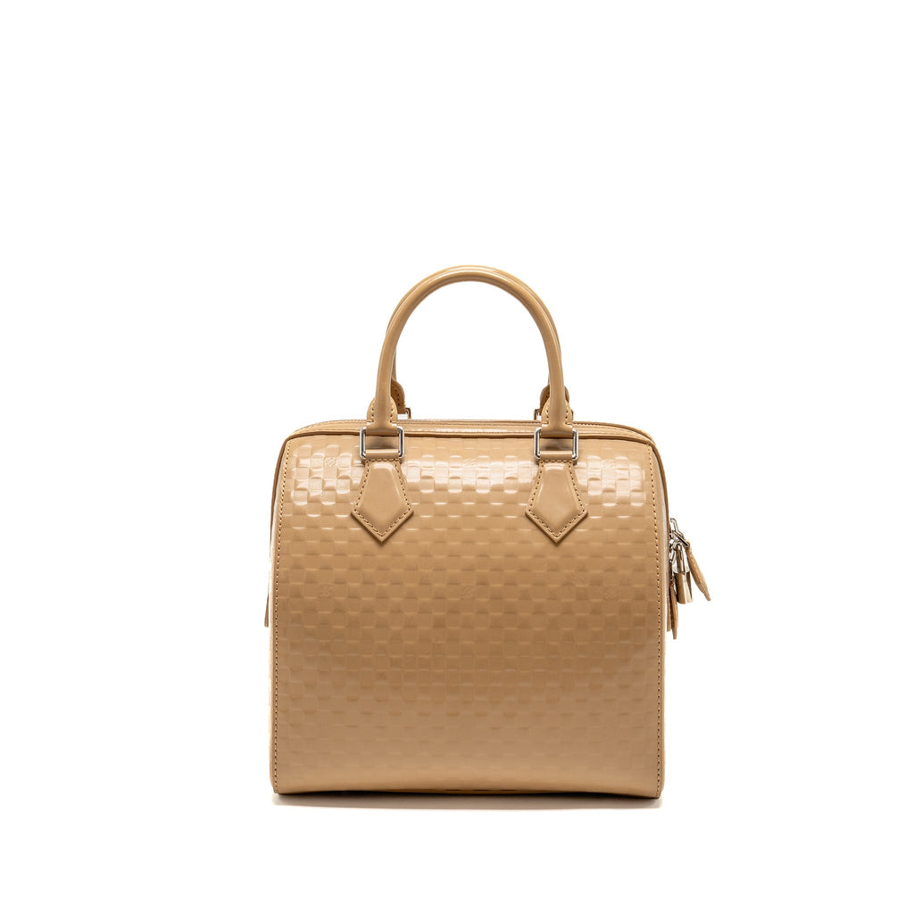 LOUIS VUITTON SPEEDY CUBE MM DAMIER FACETTE PATENT LEATHER BEIGE SHW