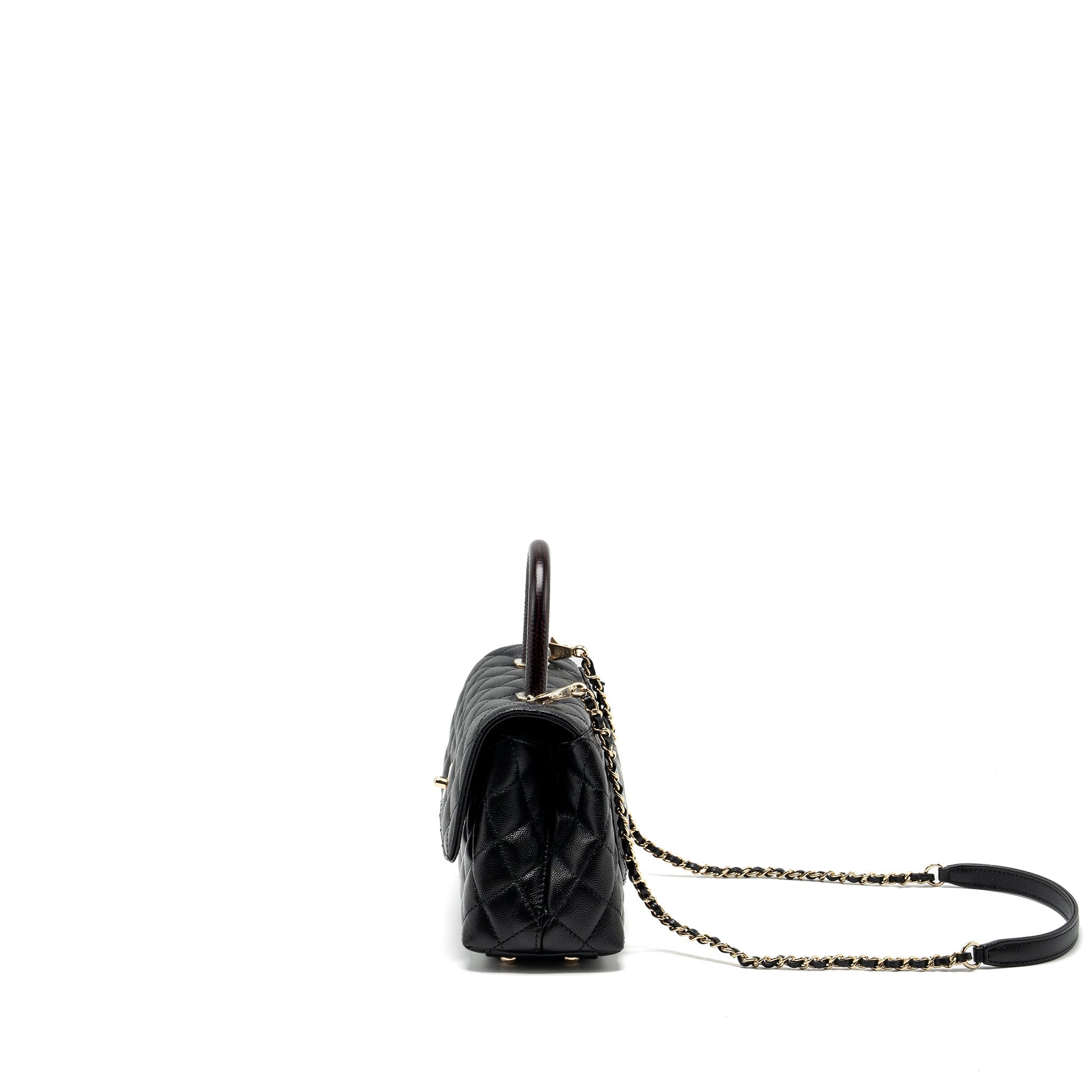 CHANEL SMALL COCO HANDLE WITH LIZARD EMBOSSED HANDLE CAVIAR BLACK LGHW (MICROCHIP)